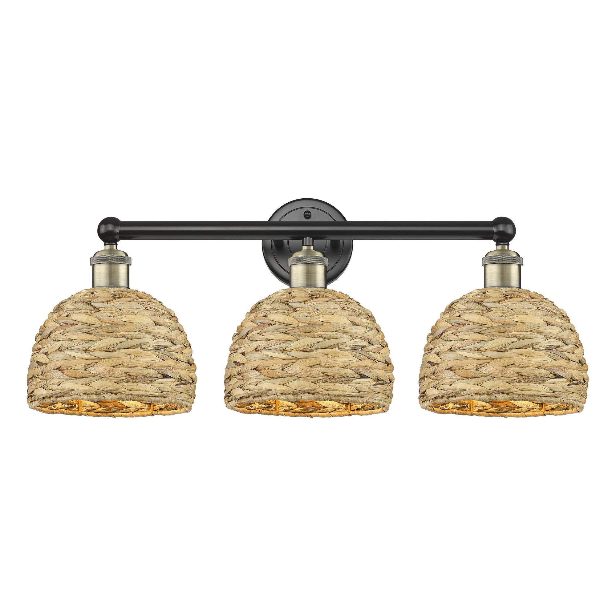 Shown in Black Antique Brass finish and Natural shade