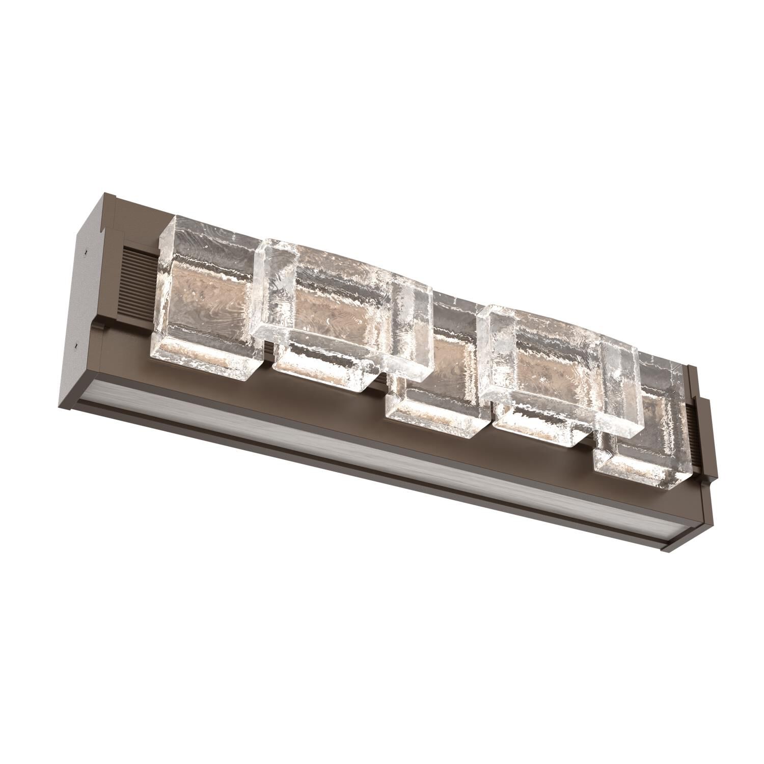 Shown in Flat Bronze finish and Rough Seedy glass and Light Oak accent