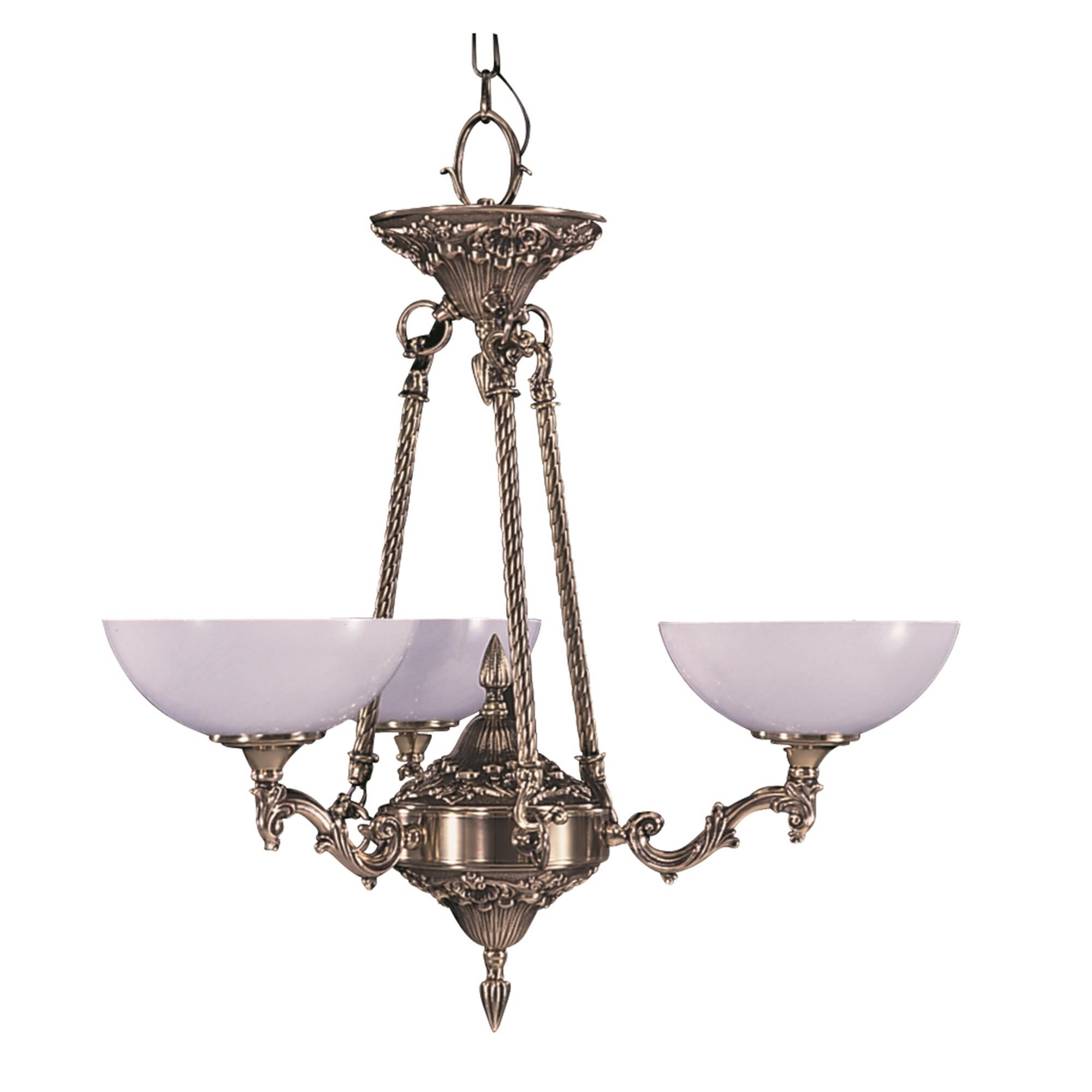 Shown in French Brass finish and White Glass Bowl shade