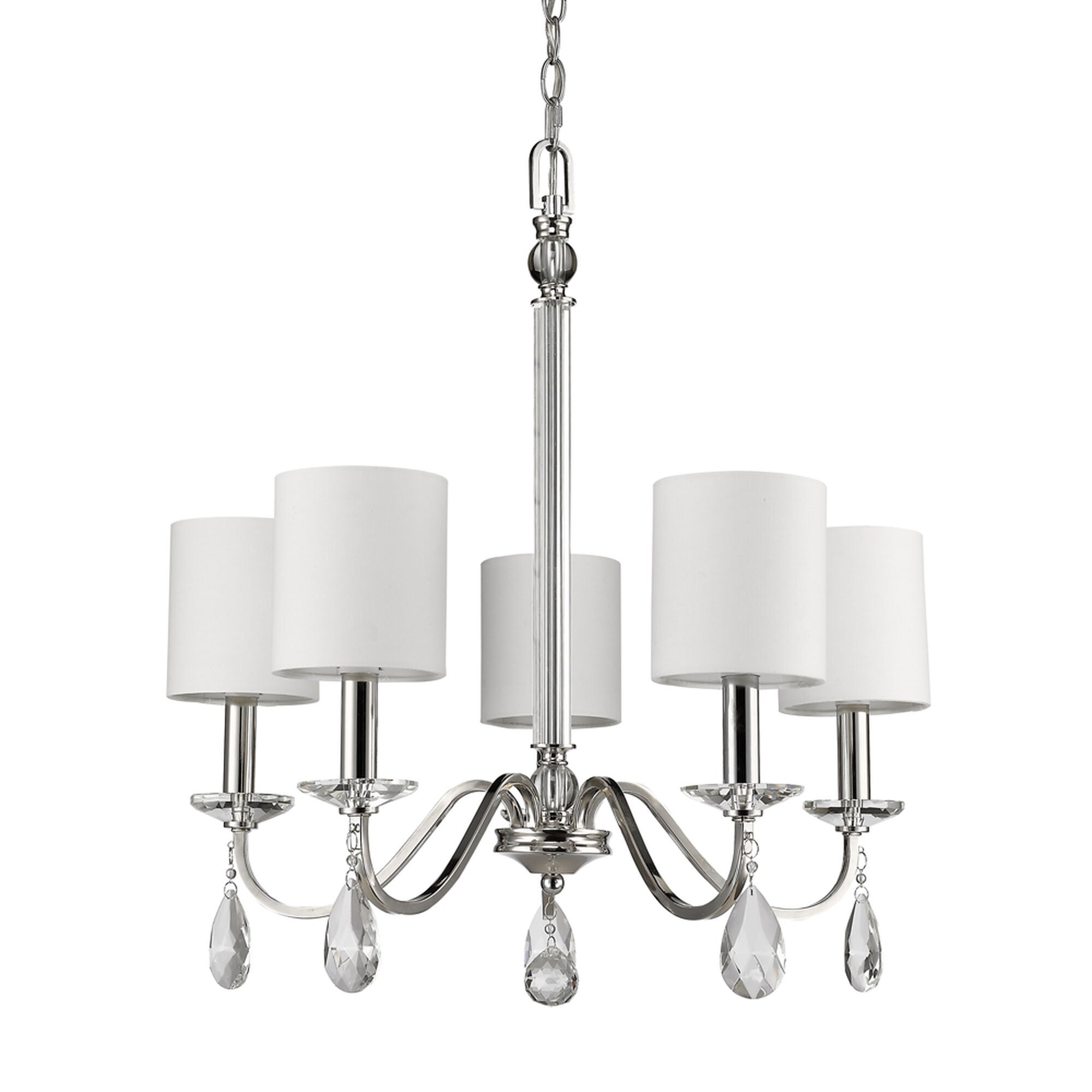 Shown in Polished Nickel finish and White glass and White Fabric Drum s shade