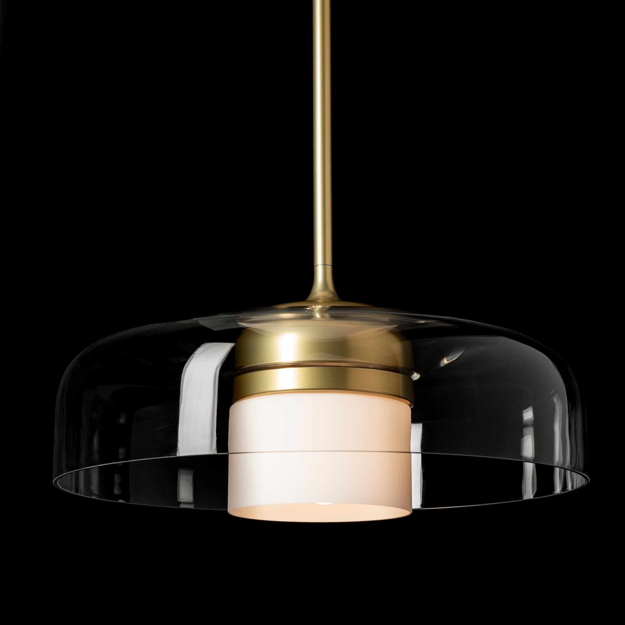 Shown in Modern Brass finish and Clear glass