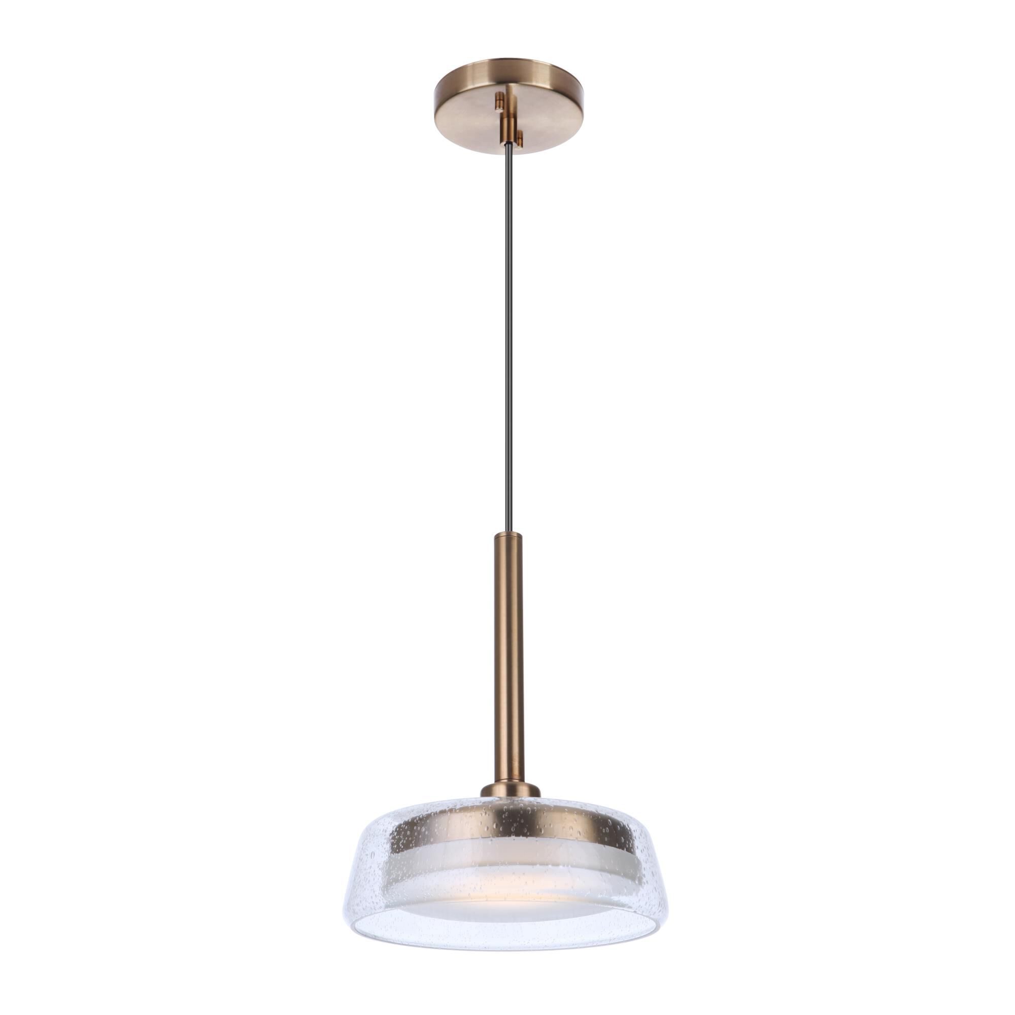 Shown in Satin Brass finish and Clear Seeded glass and Glass shade