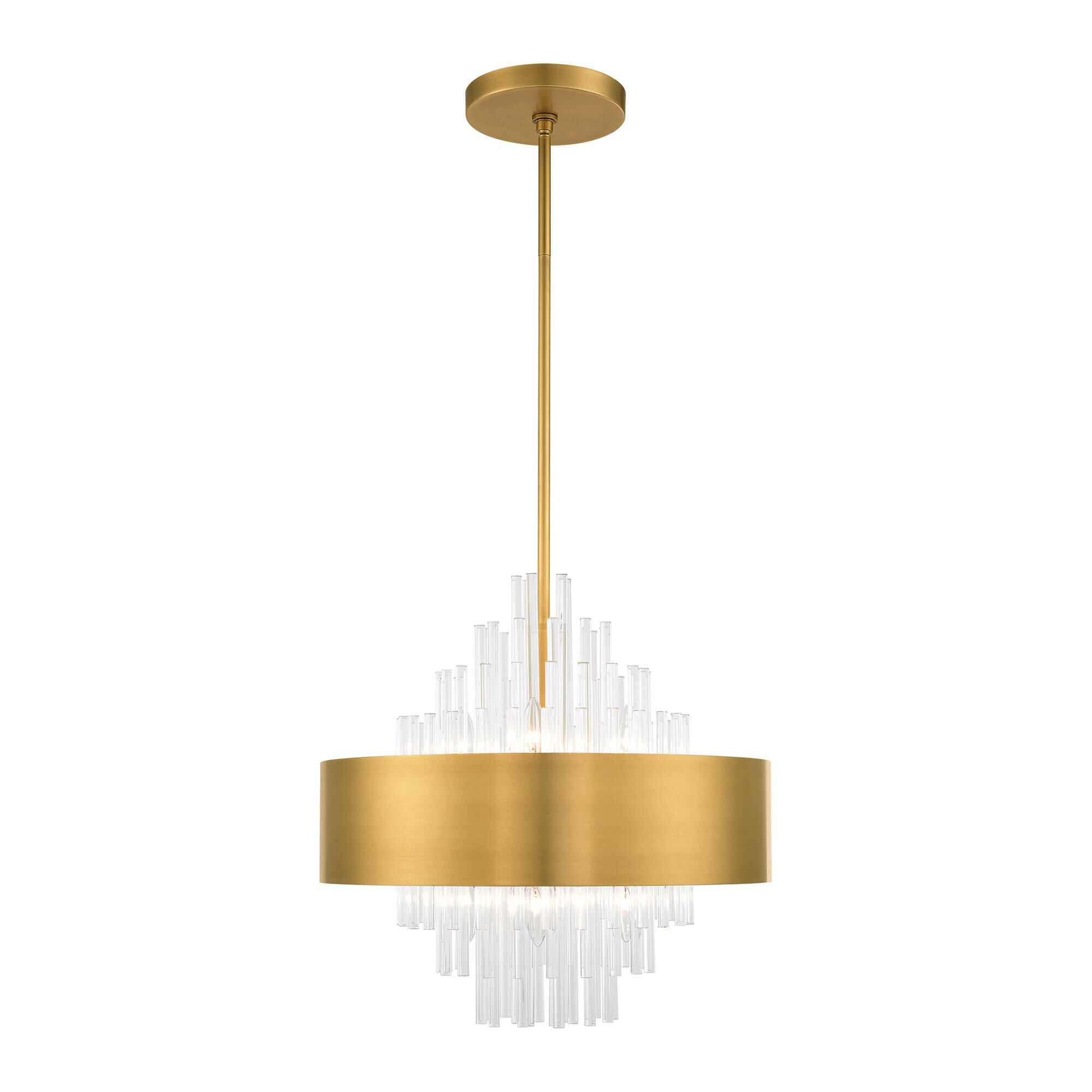 Shown in Natural Brass finish and Natural Brass Drum Shade With Clear Crystal Rods glass and Natural Brass Drum  With Clear Crystal Rods shade