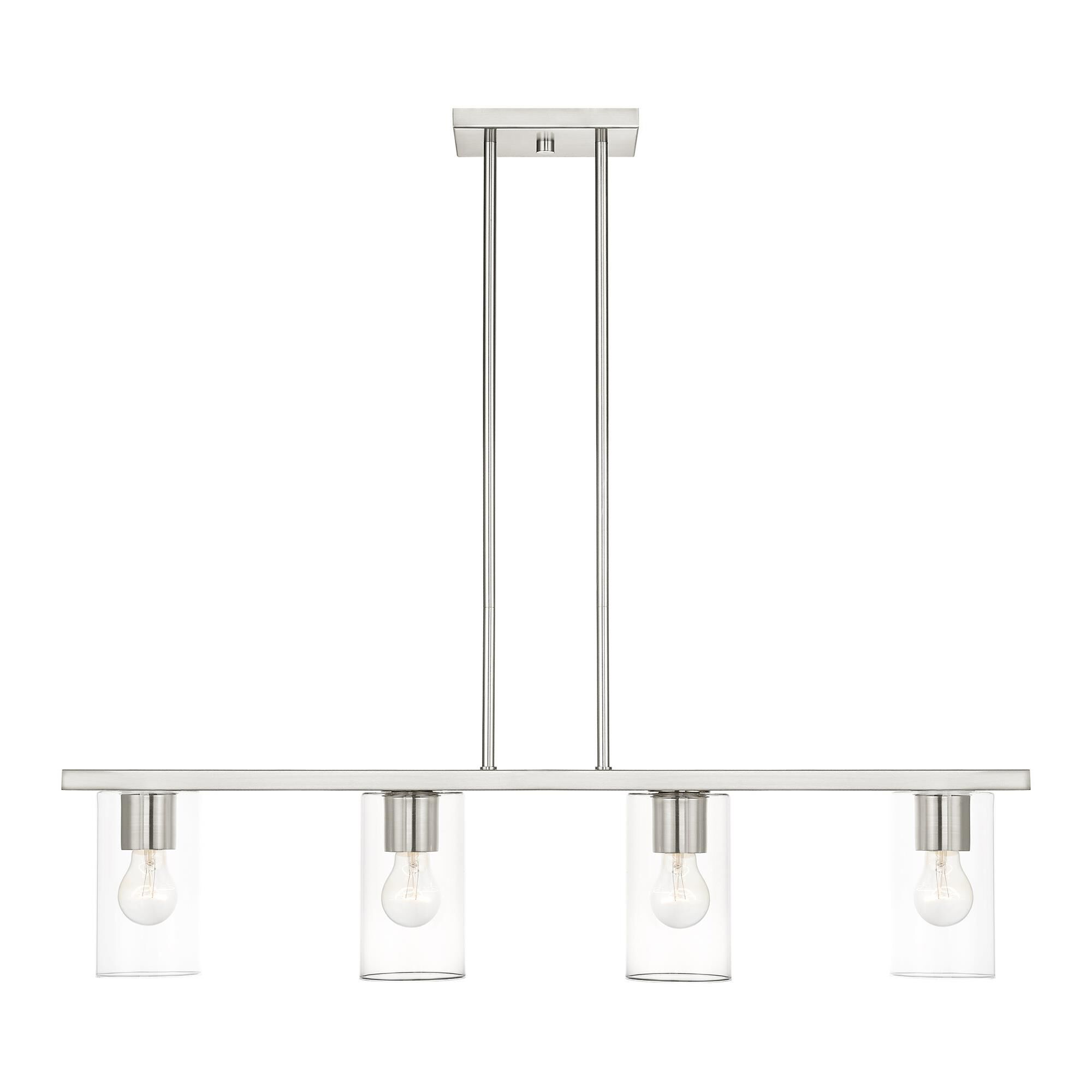 Shown in Brushed Nickel finish and Clear glass and Clear Glass shade