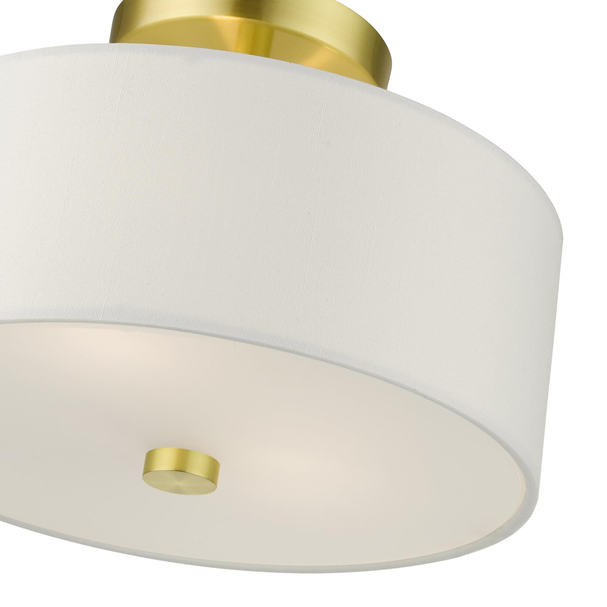 Shown in Satin Brass finish and Hand Crafted Hardback  Completely Finished With Off-White Color Fabric Outside and Inside shade