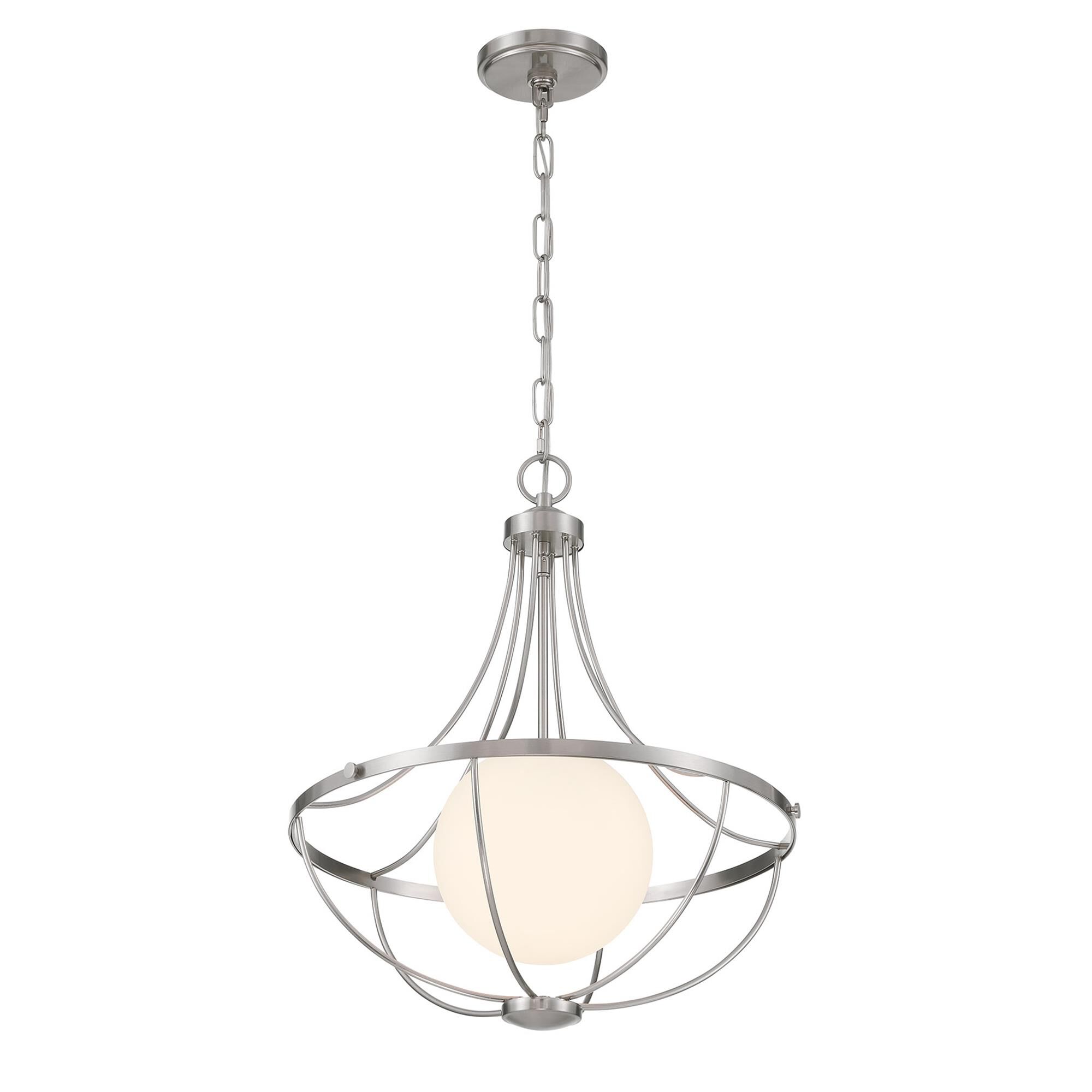 Shown in Brushed Nickel finish and White Opal glass