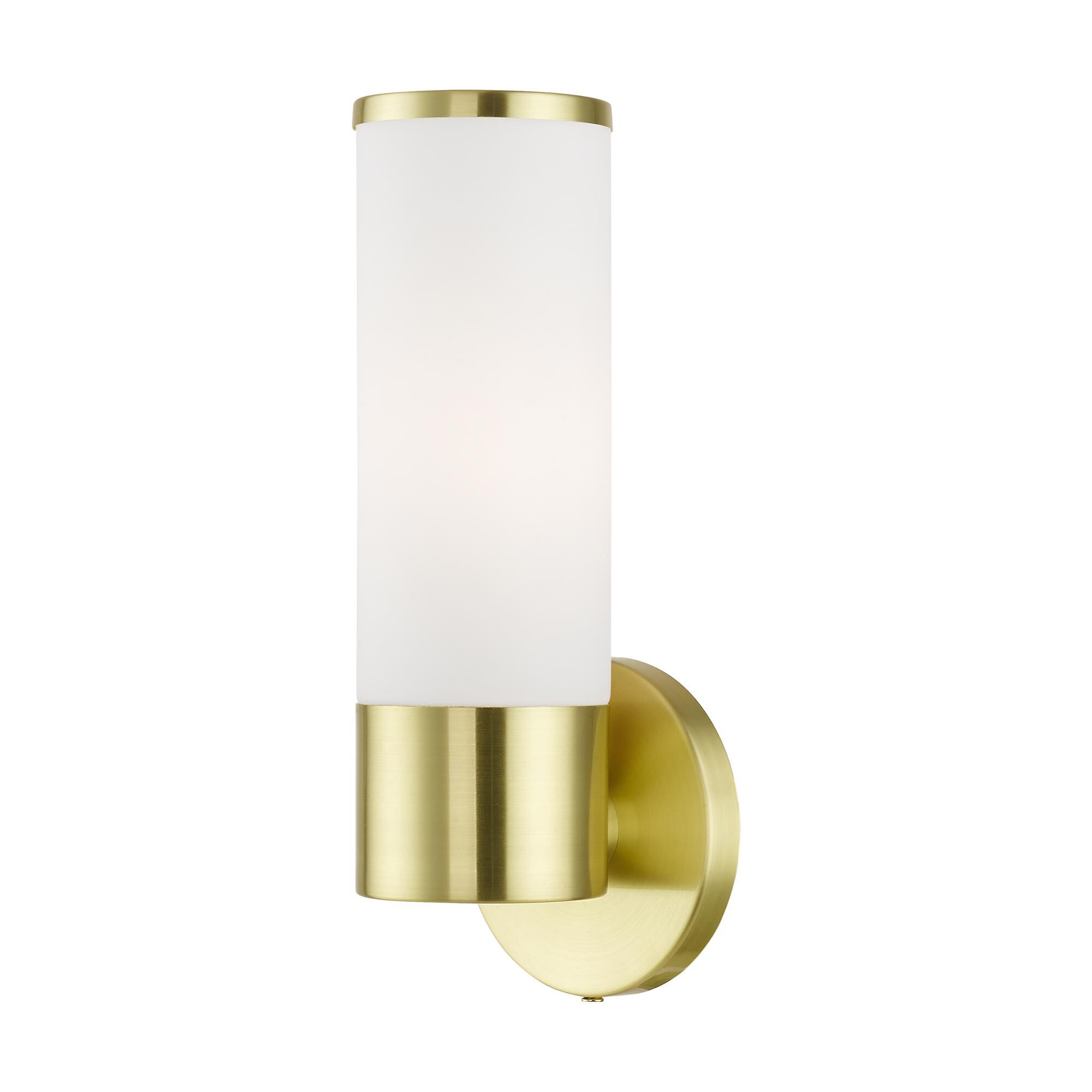 Shown in Satin Brass finish and Hand Blown Satin Opal White Twist Lock glass