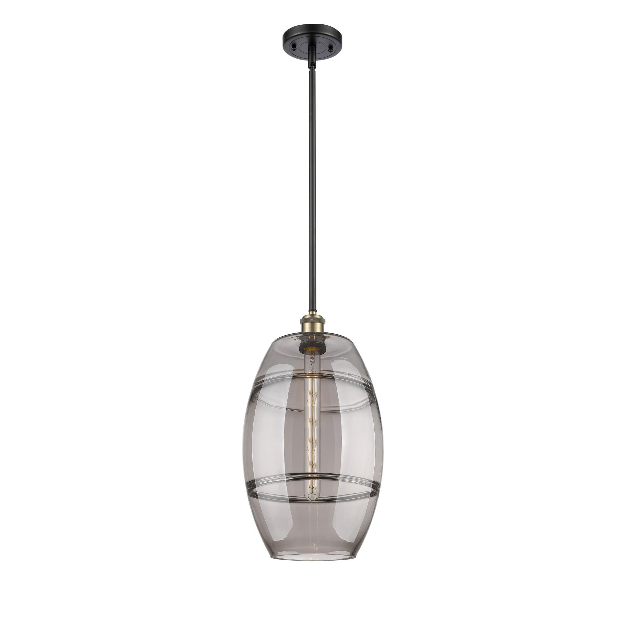 Shown in Black Antique Brass finish and Light Smoke glass