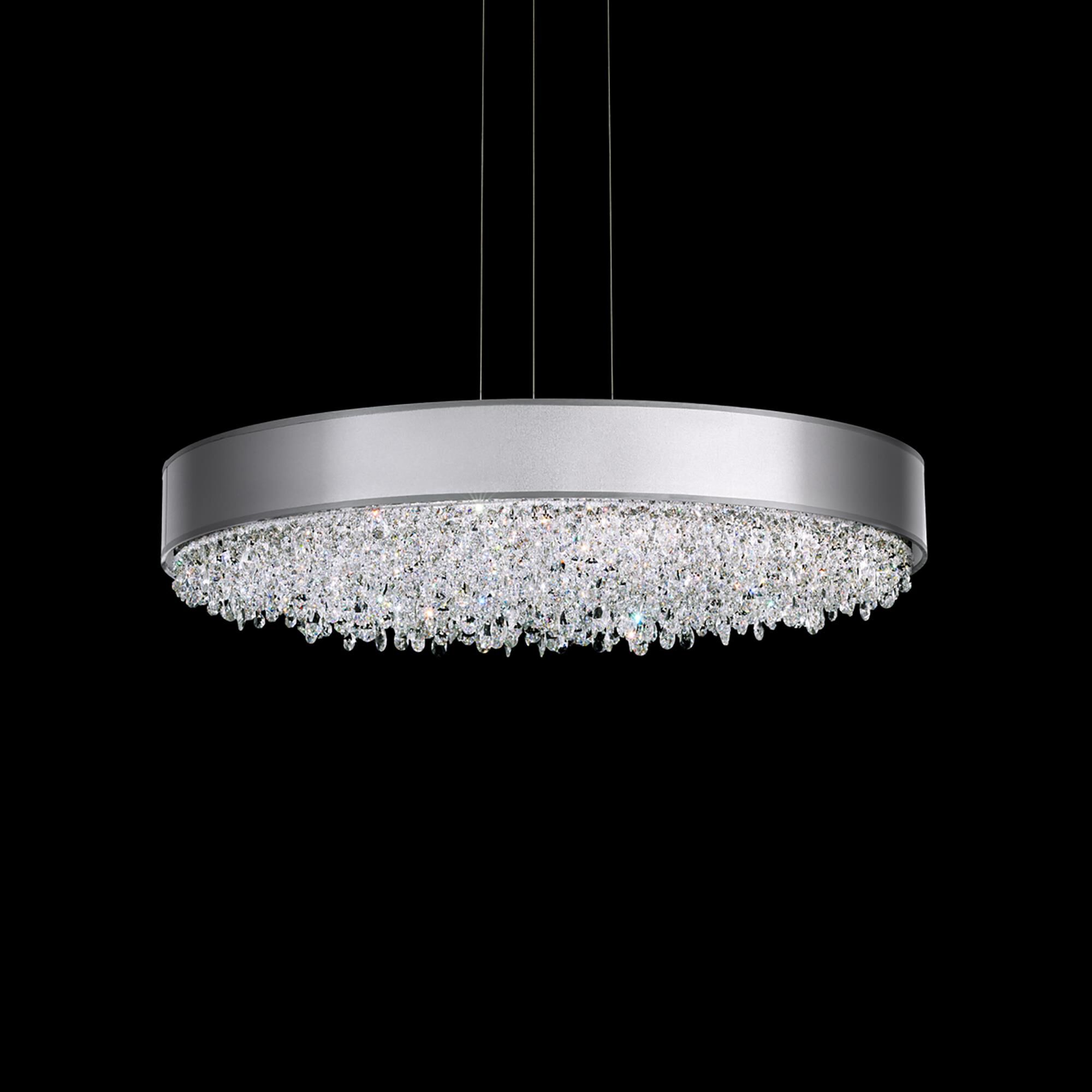 Shown in Polished Stainless Steel finish and Wavy Radiance crystal and Fabric glass