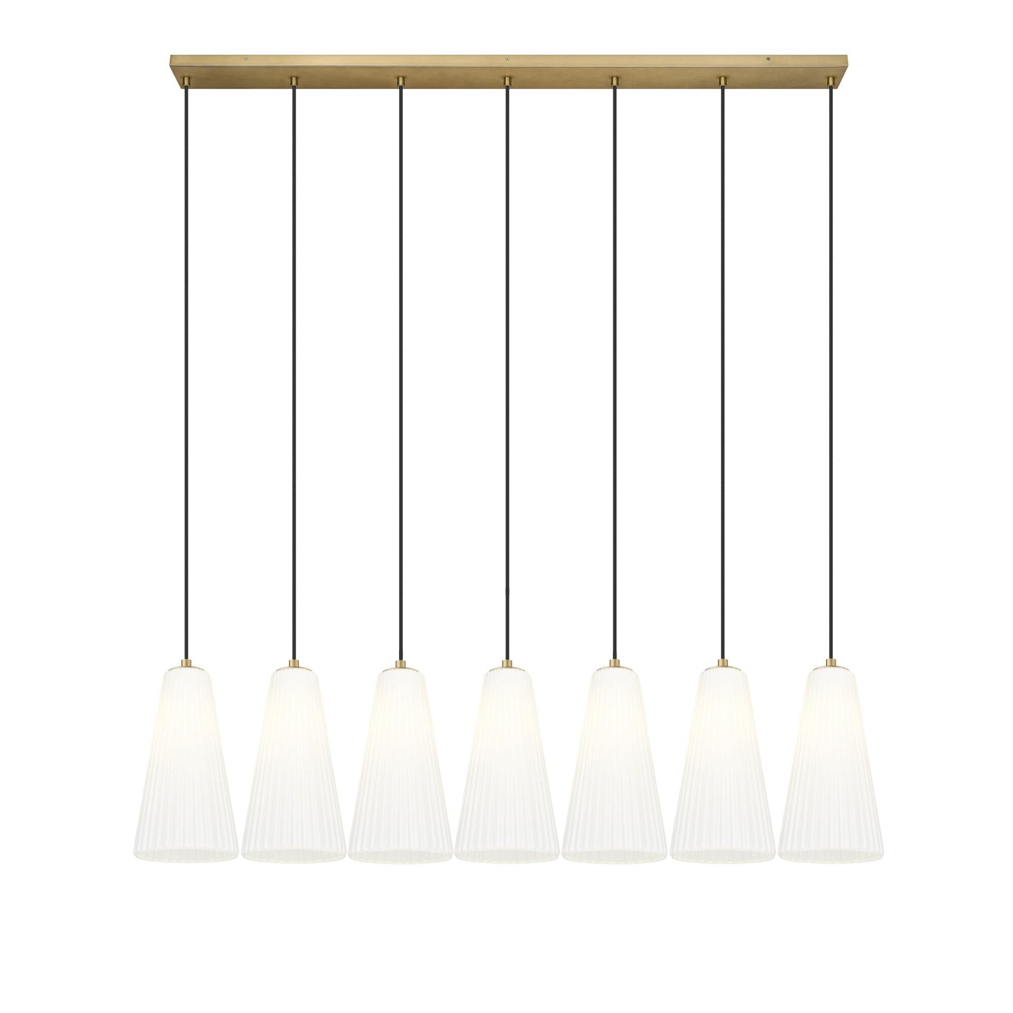 Shown in Modern Gold finish and White glass and White shade