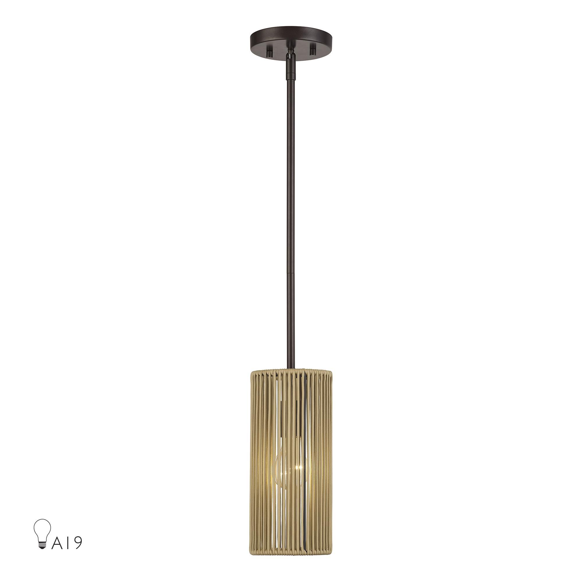 Shown in English Bronze finish and Hand-Woven Venetian Gold Color Polyester Rope shade