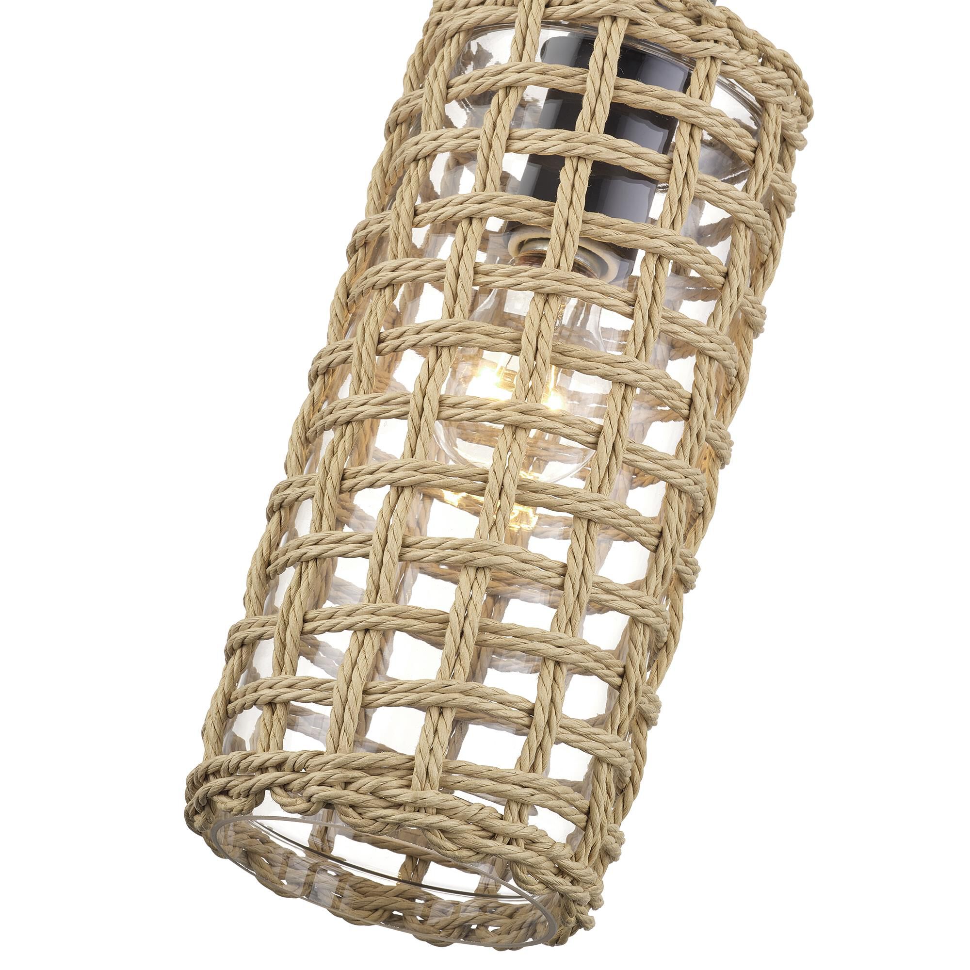 Shown in Bronze finish and Hand-Woven French Beige Paper Rope On Top Of Clear shade