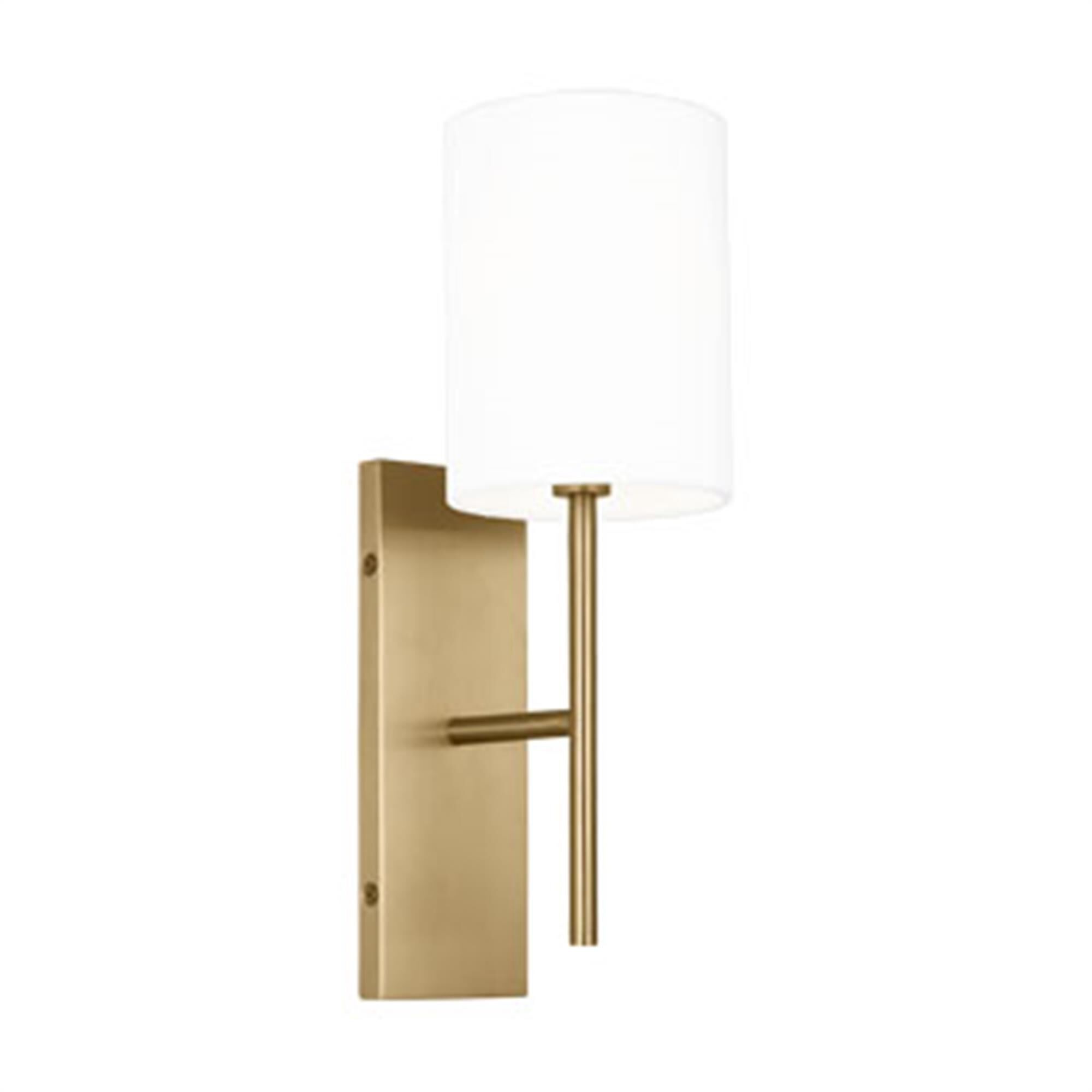 Shown in Burnished Brass finish and White Linen shade