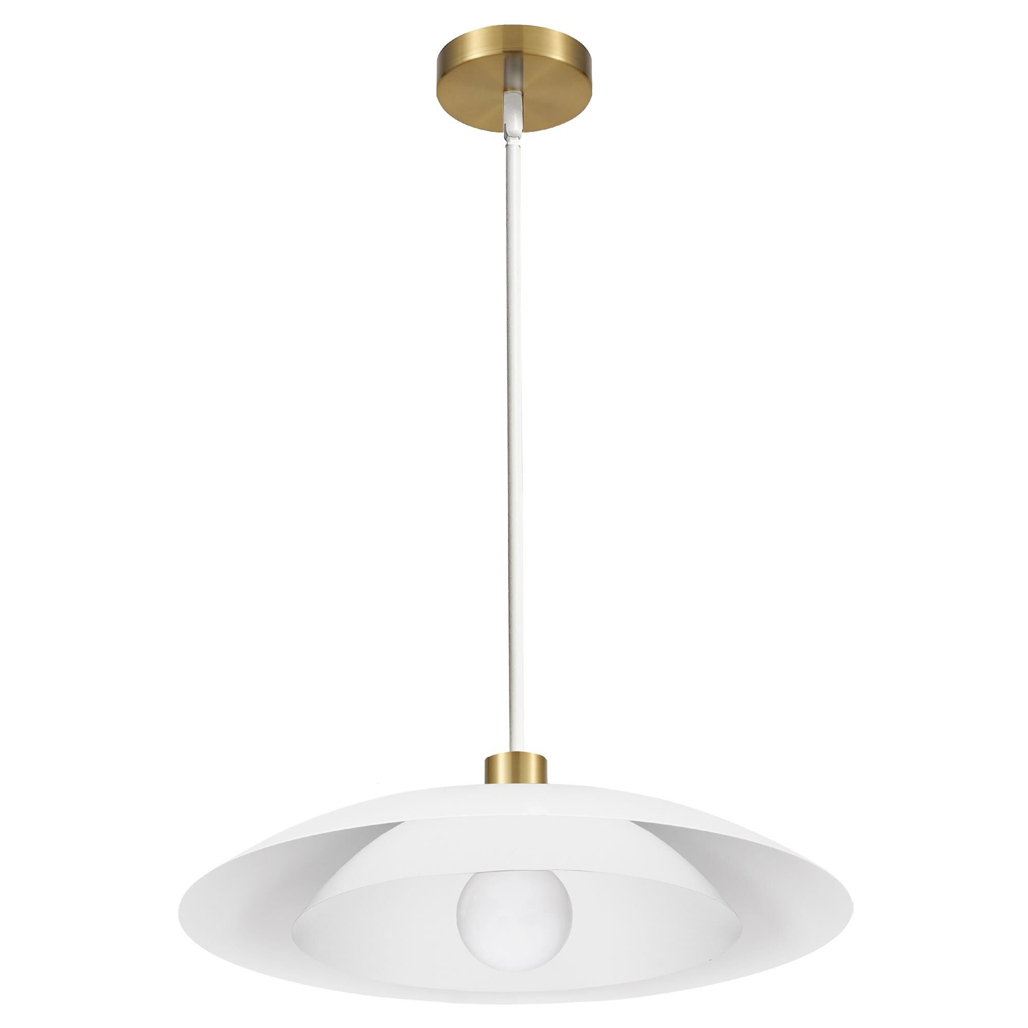 Shown in Aged Brass finish and Matte White shade
