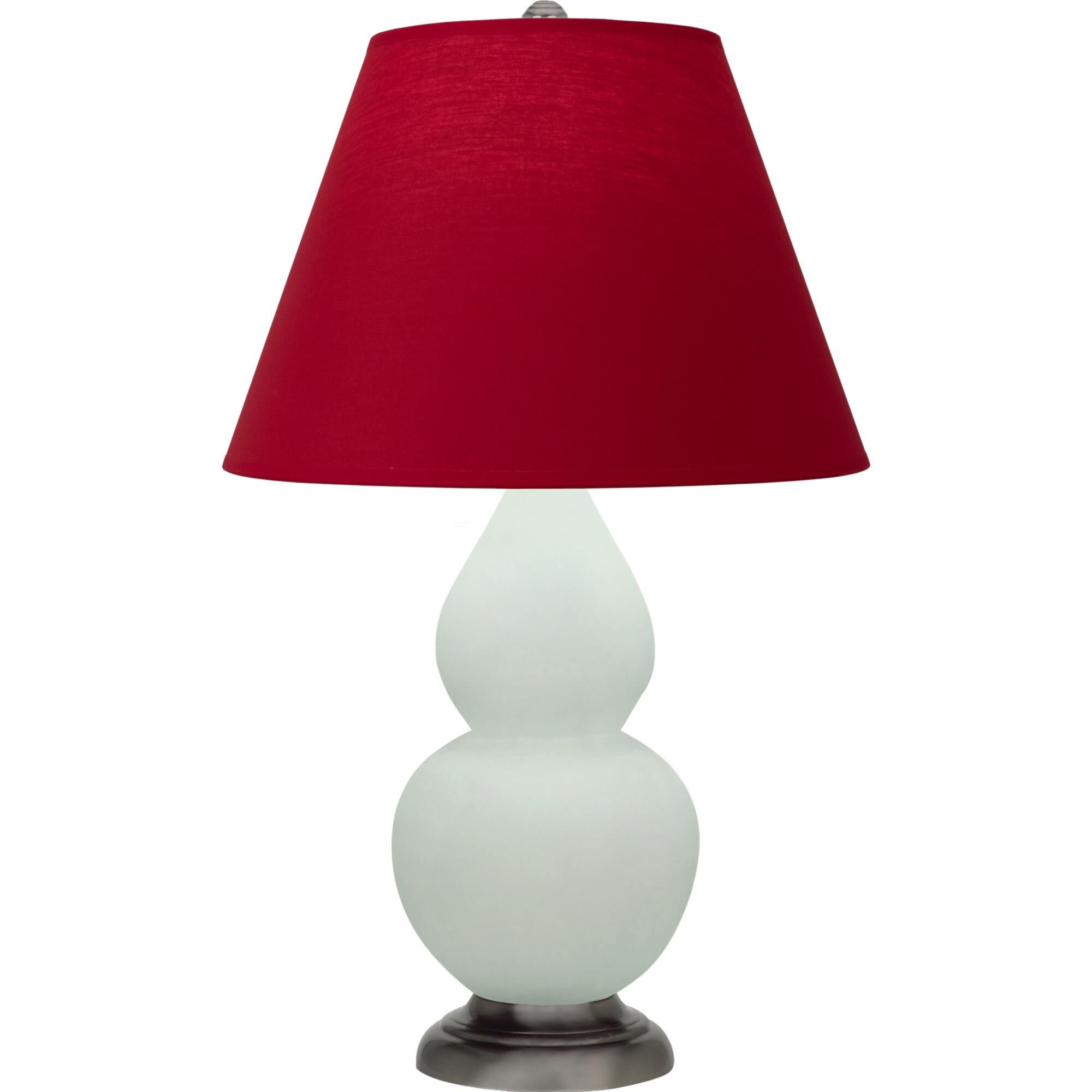 Shown in Matte Celadon finish and Rose Red with Ink Black Lining Fabric shade and Antique Silver accent