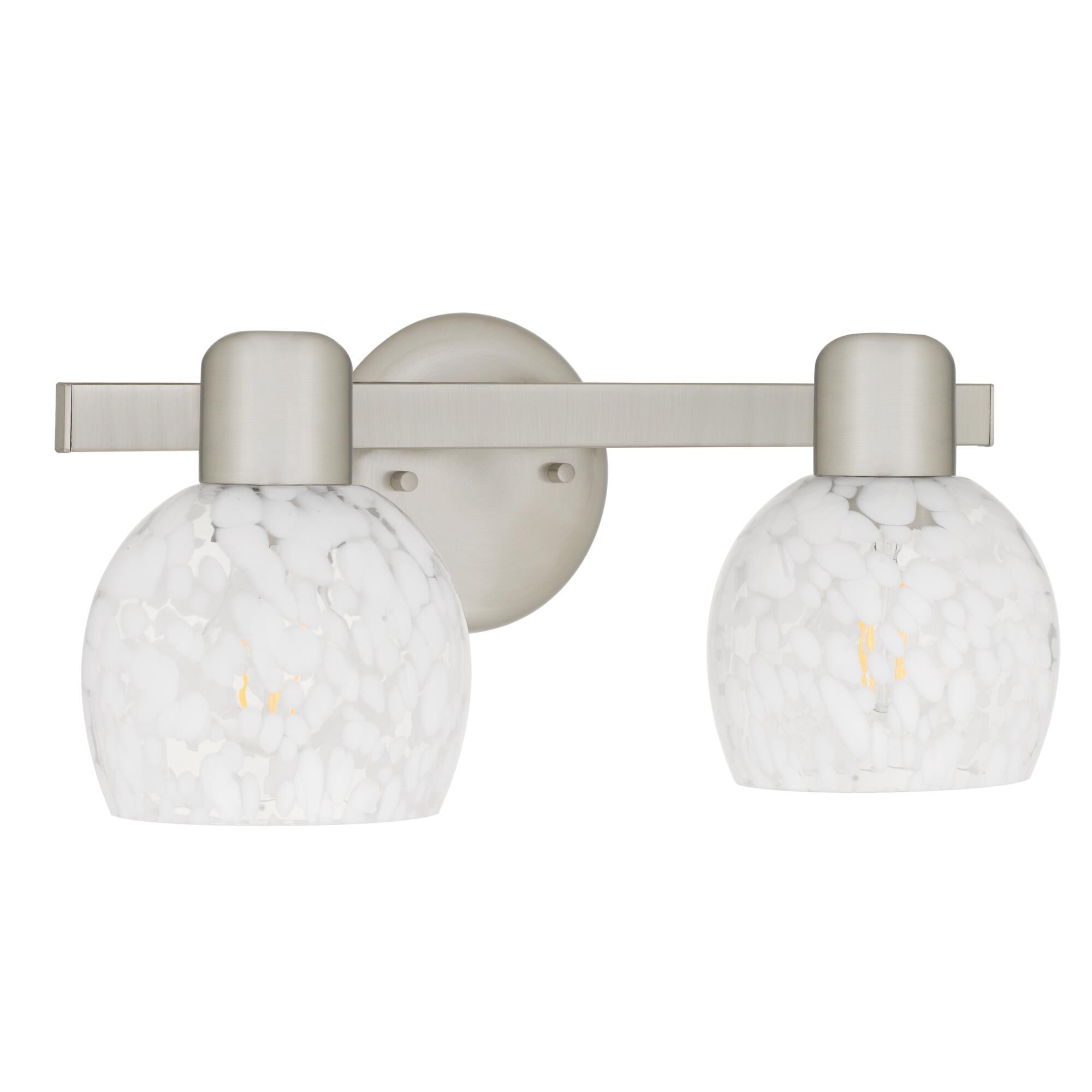 Shown in Brushed Nickel finish and White Dot Glass shade