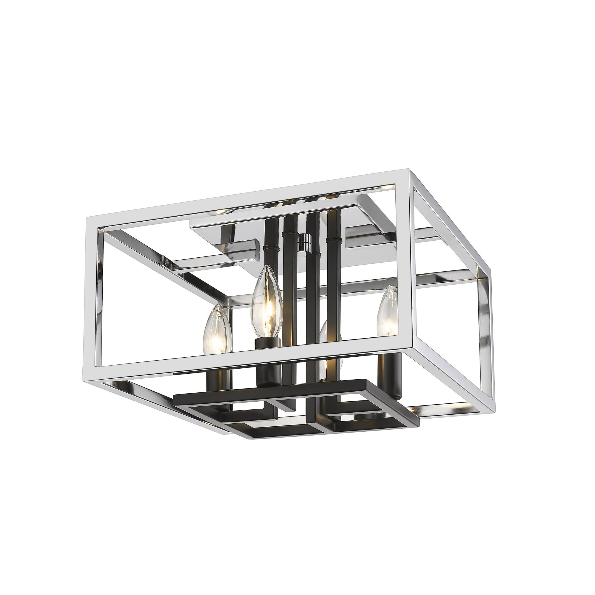 Shown in Chrome + Black finish and --- glass and --- shade