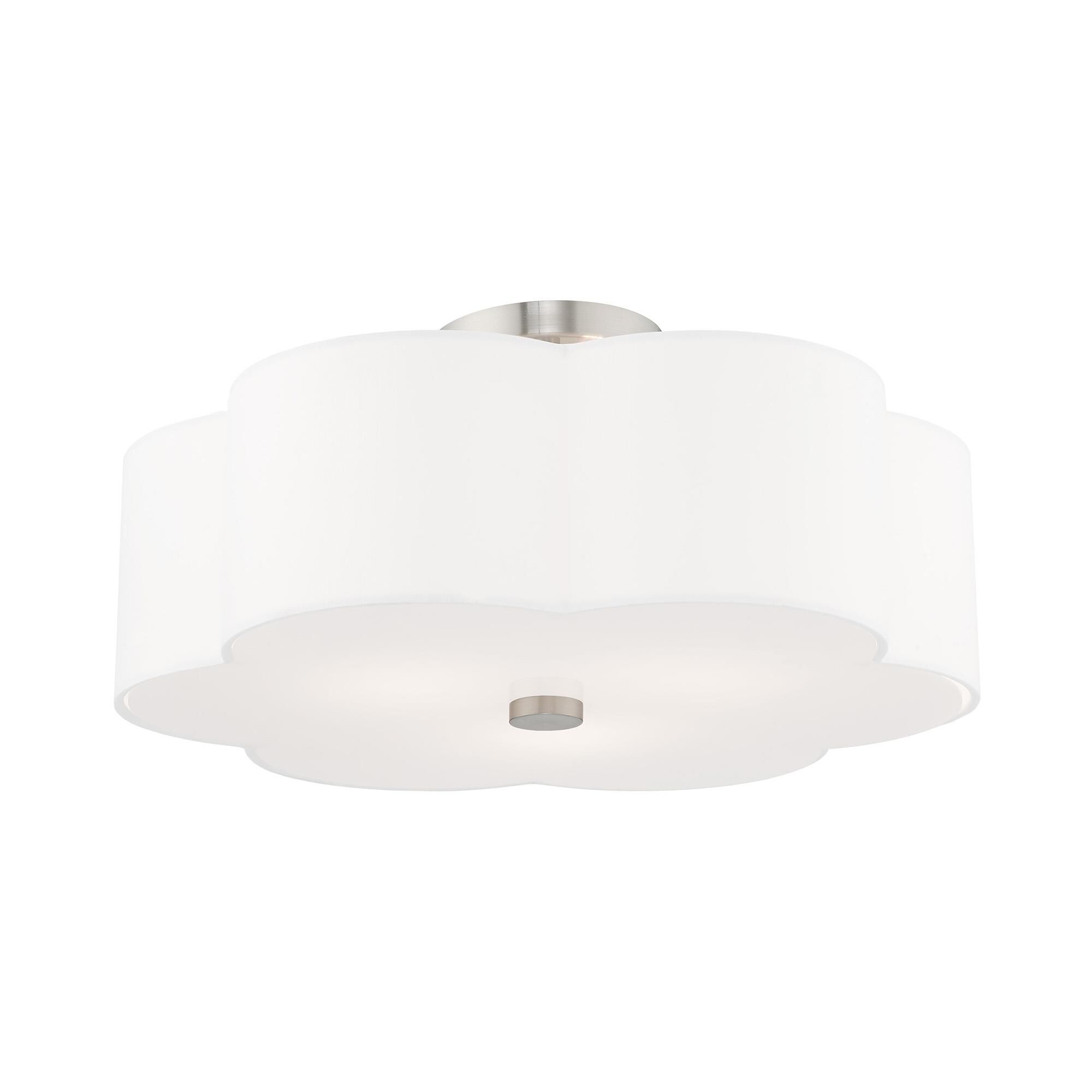 Shown in Brushed Nickel finish and Hand Crafted Off-White Fabric Hardback shade