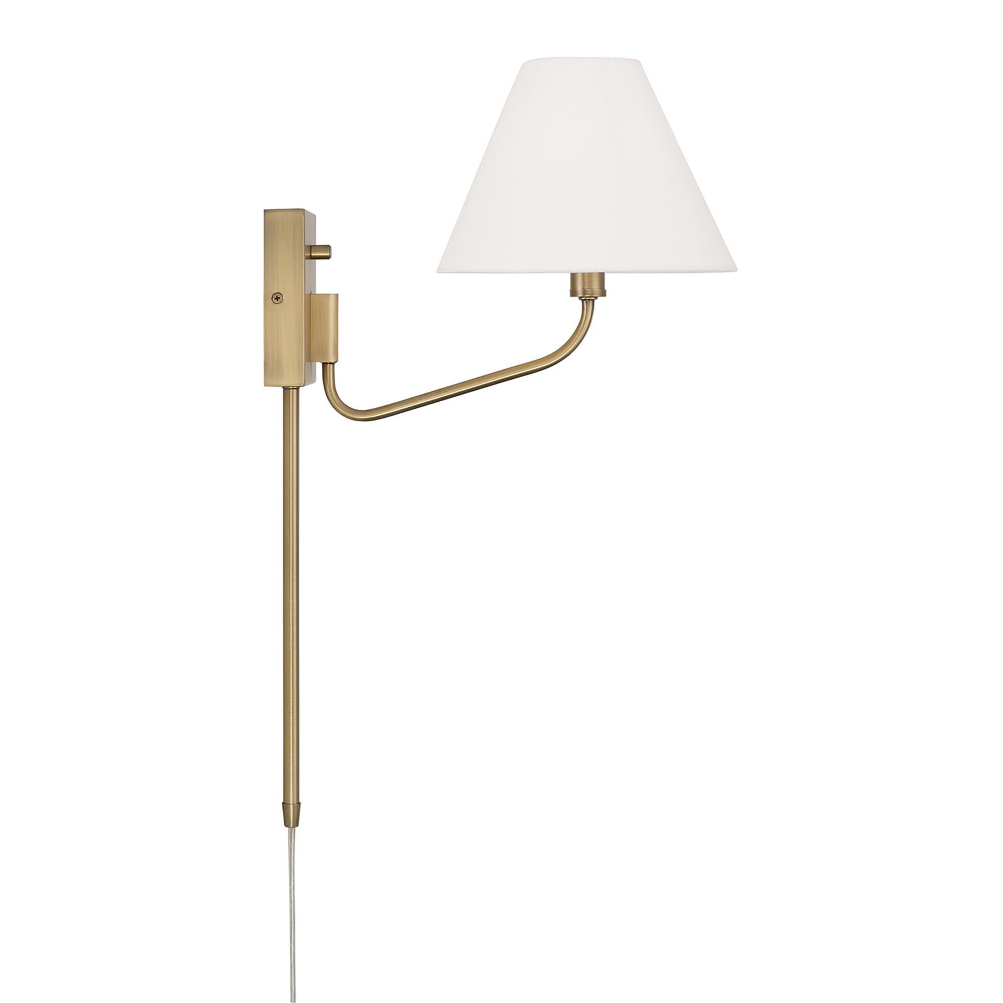 Shown in Aged Brass finish and White Fabric shade