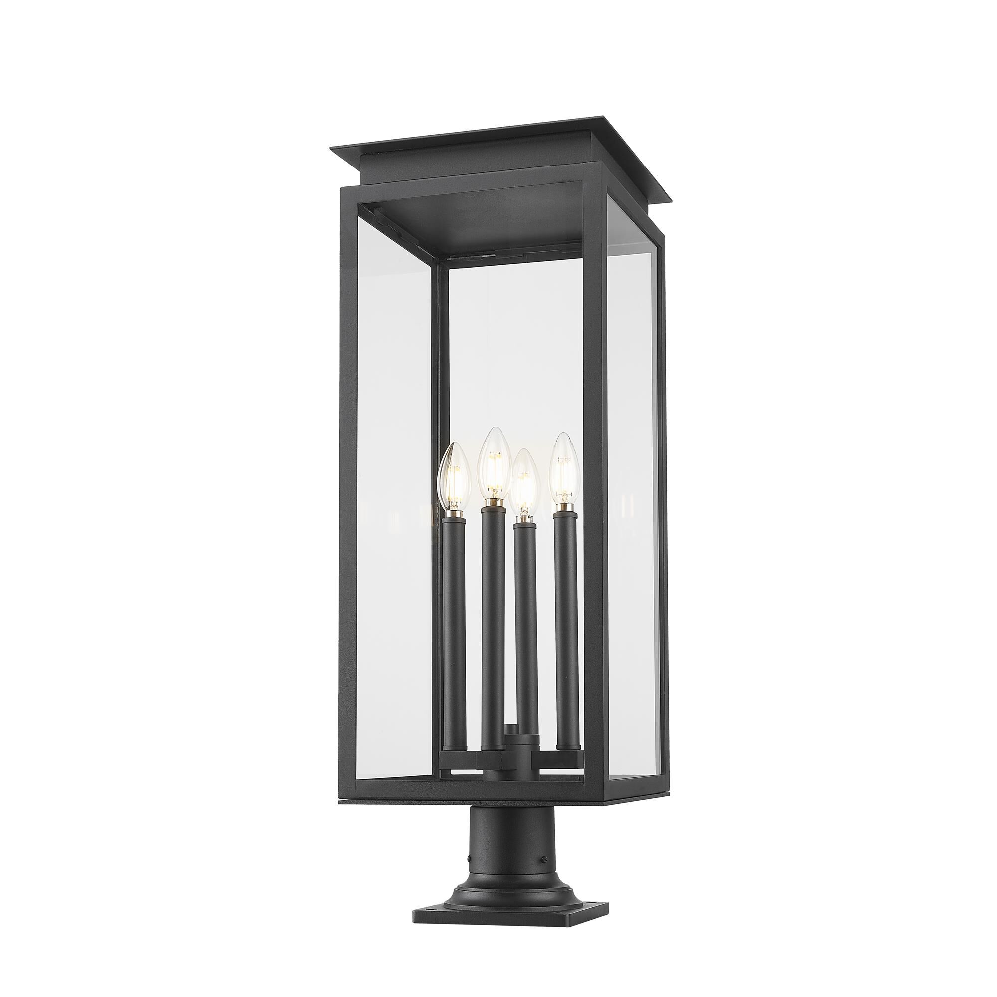 Shown in Black finish and Clear glass and Clear shade
