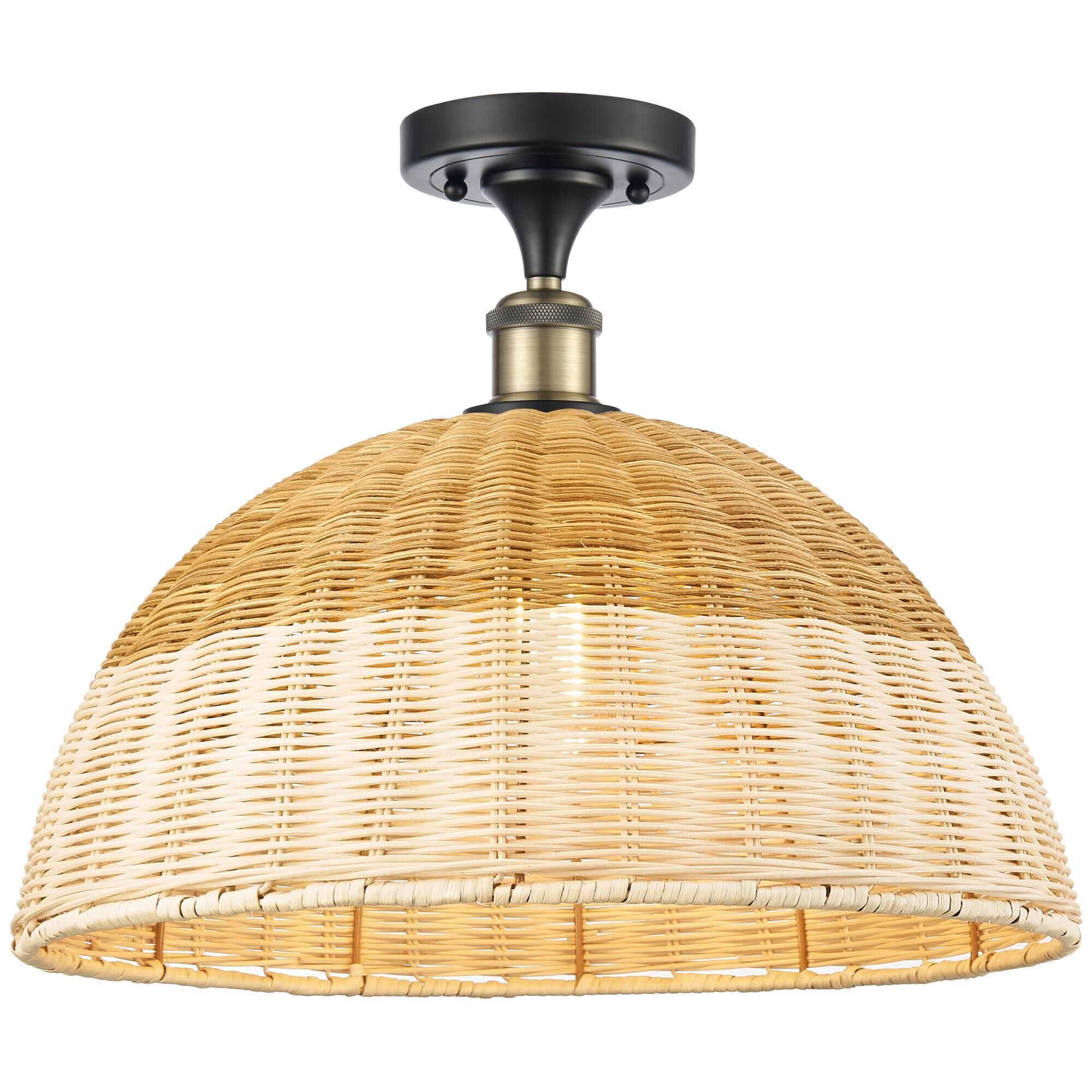 Shown in Black Antique Brass finish and Natural shade