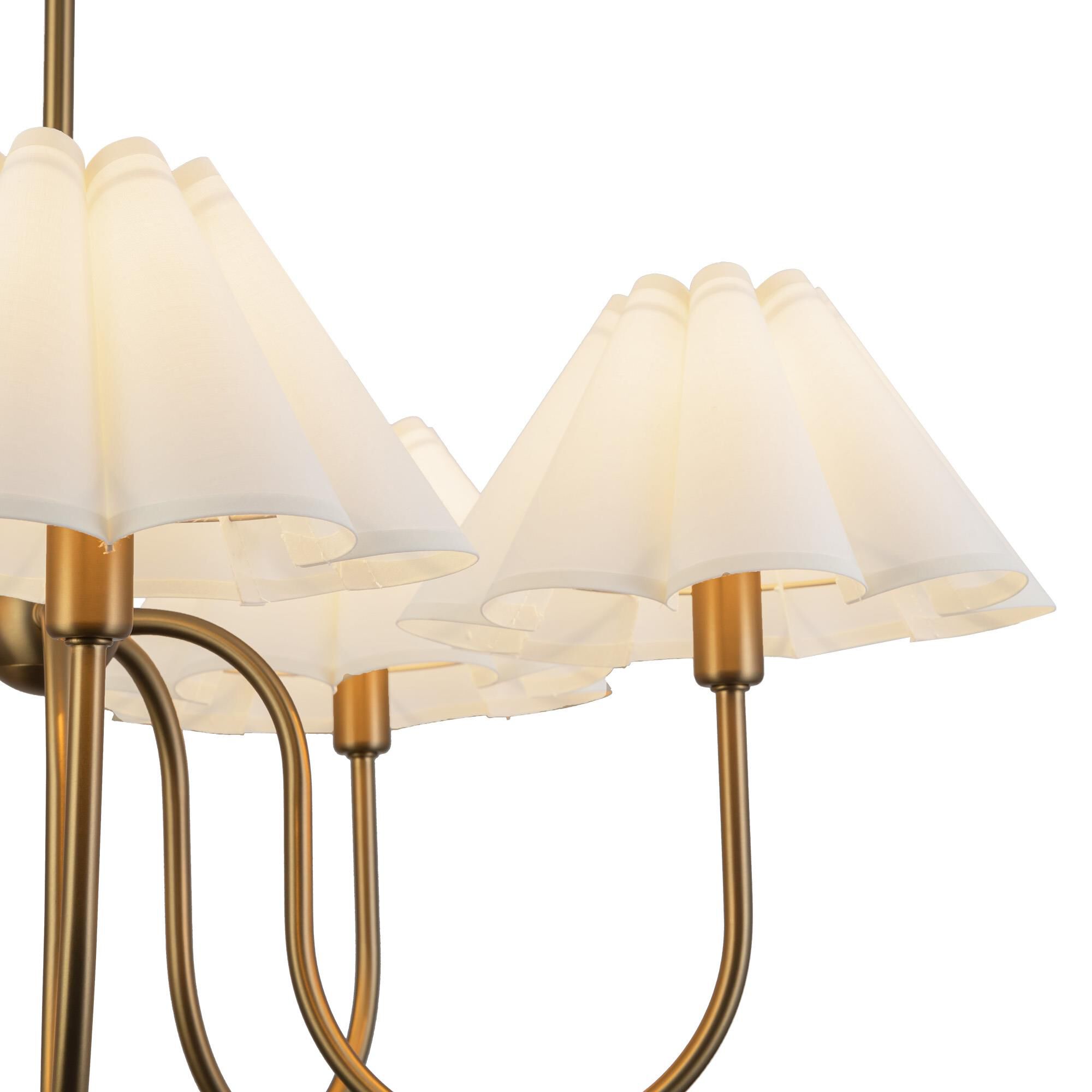 Shown in Brushed Gold finish and White Folded Linen shade