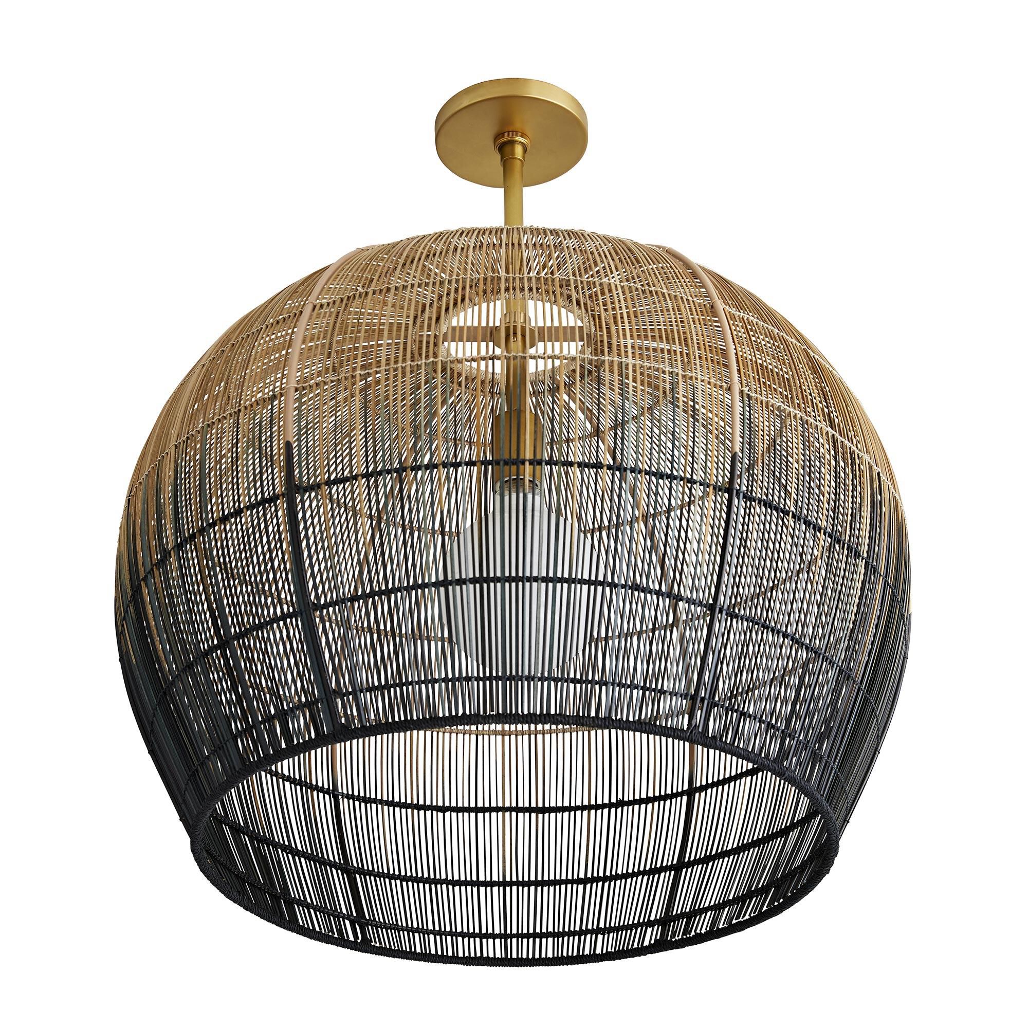 Shown in Antique Brass finish and Natural And Black Ombre Buri shade