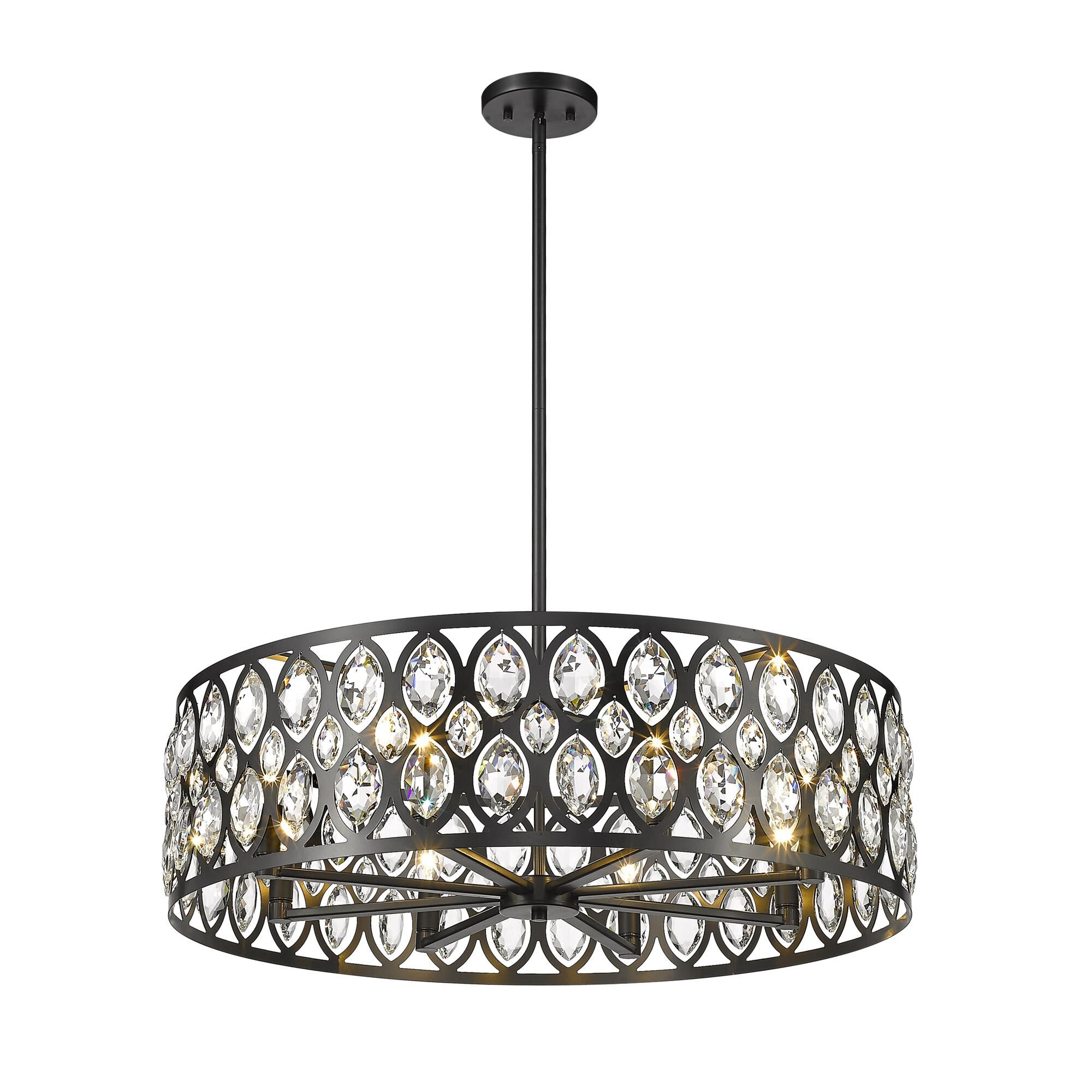 Shown in Matte Black finish and Steel + K9 Crystal glass and Steel + K9 Crystal shade