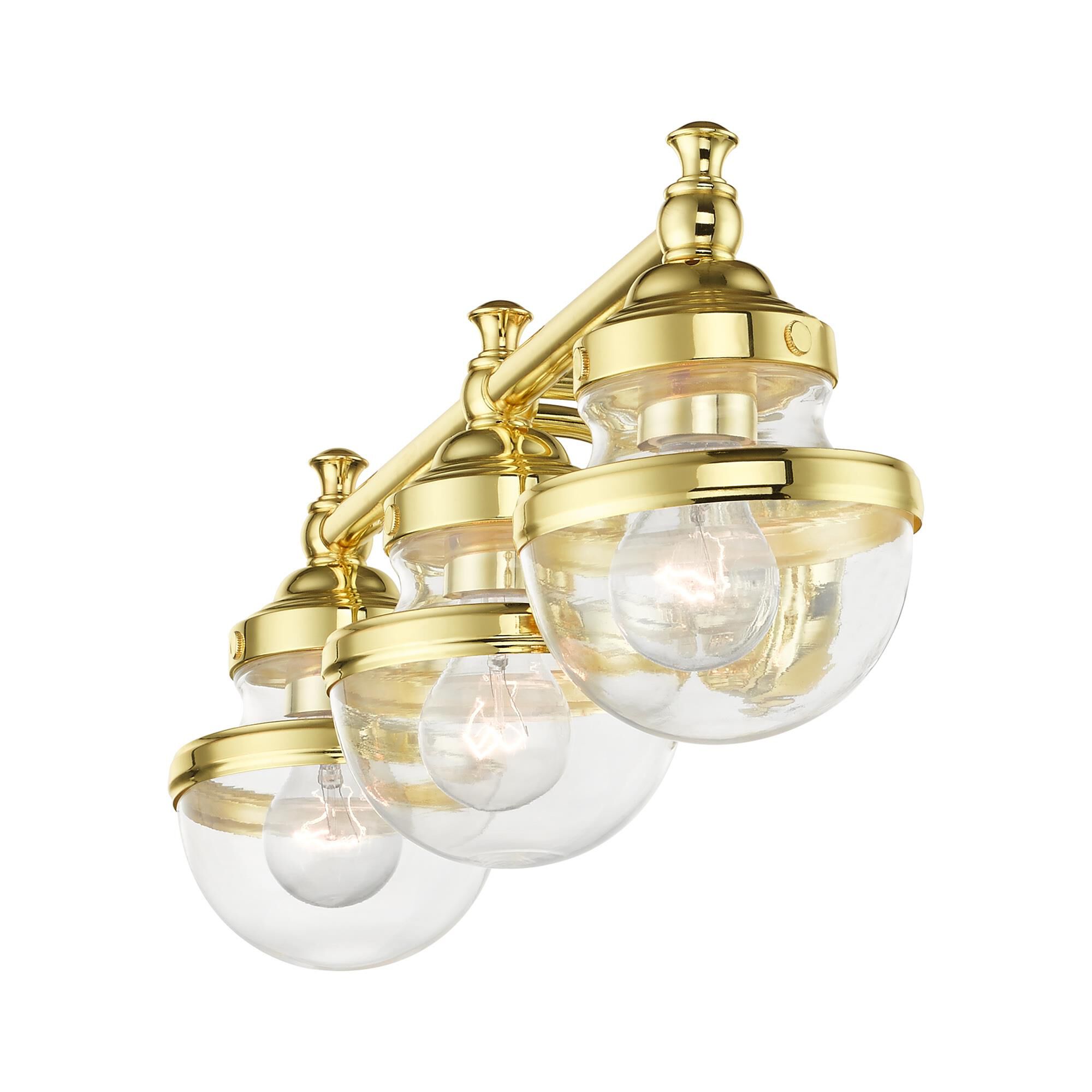 Shown in Polished Brass finish and Hand Blown Clear glass and Hand Blown Clear Glass shade