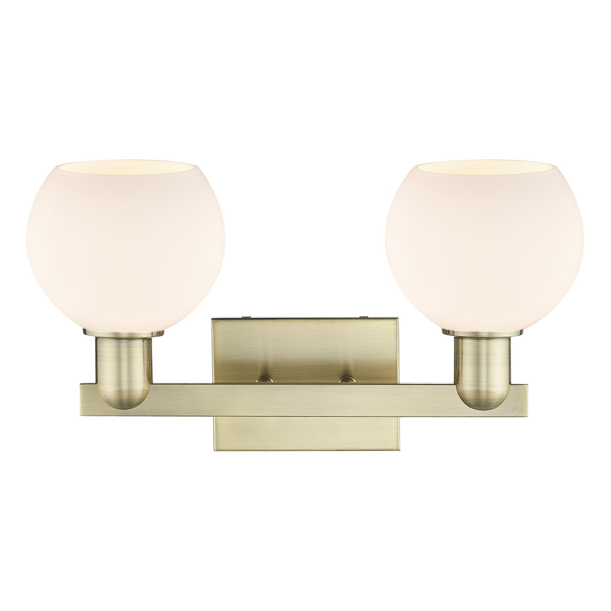 Shown in Antique Brass finish and Matte White glass