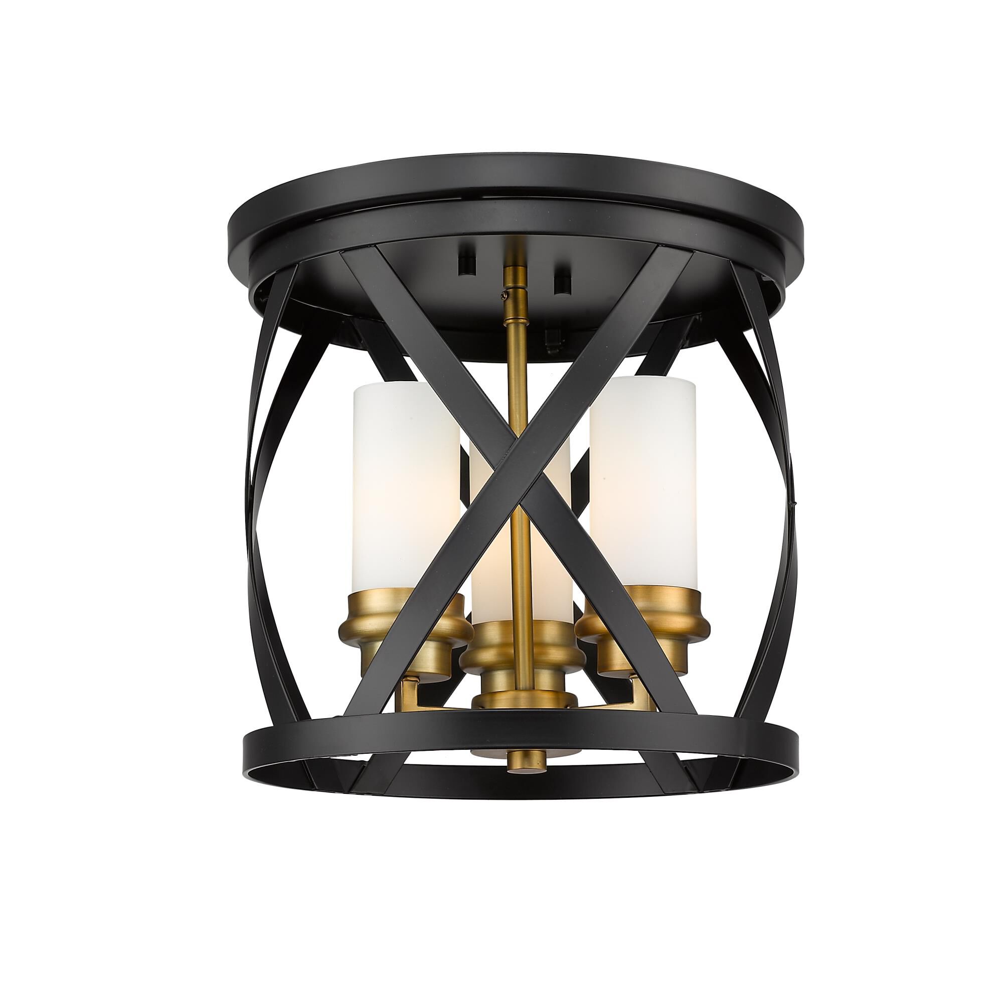 Shown in Matte Black + Olde Brass finish and Glass shade