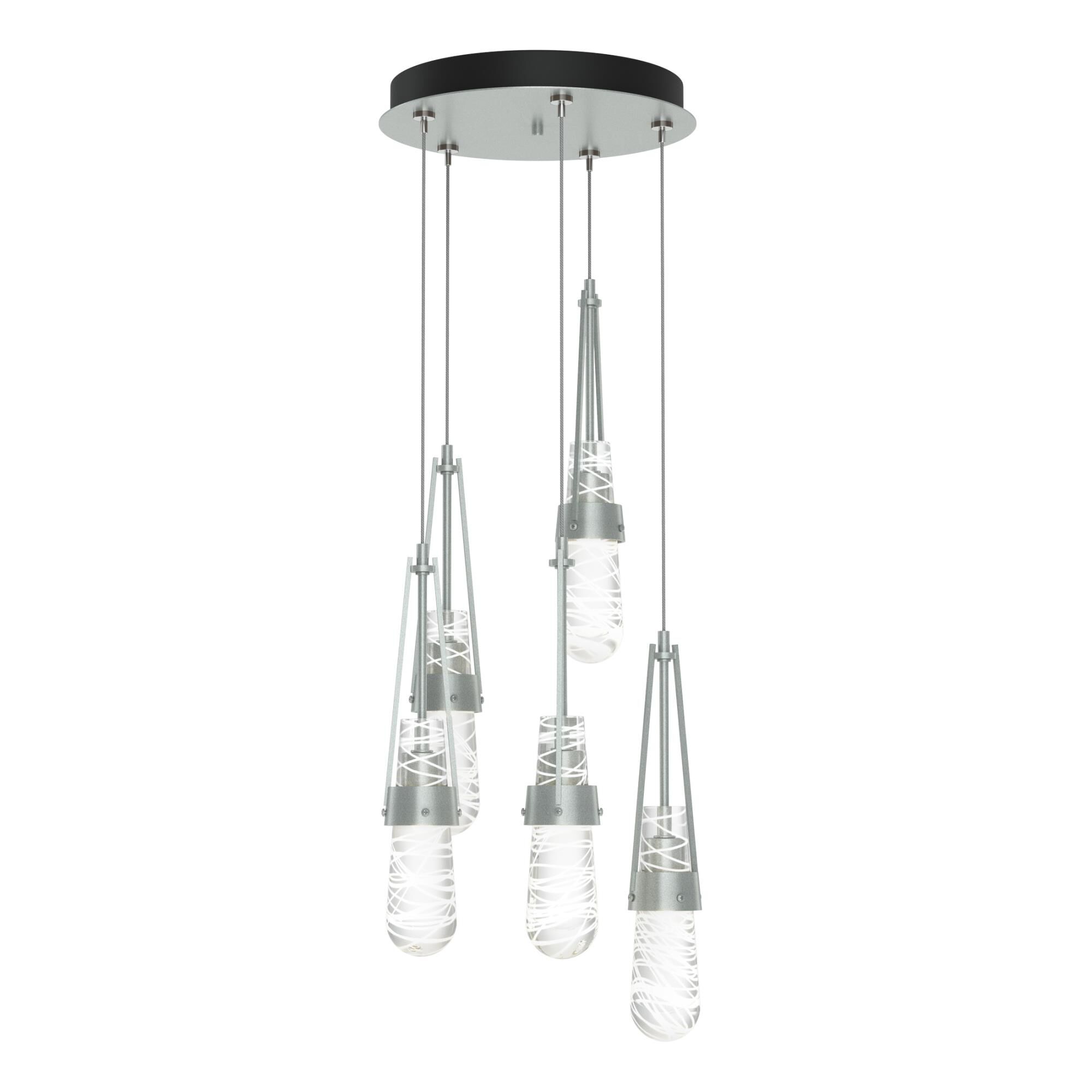 Shown in Vintage Platinum finish and Clear And White Threading glass and Clear And White Threading Glass shade
