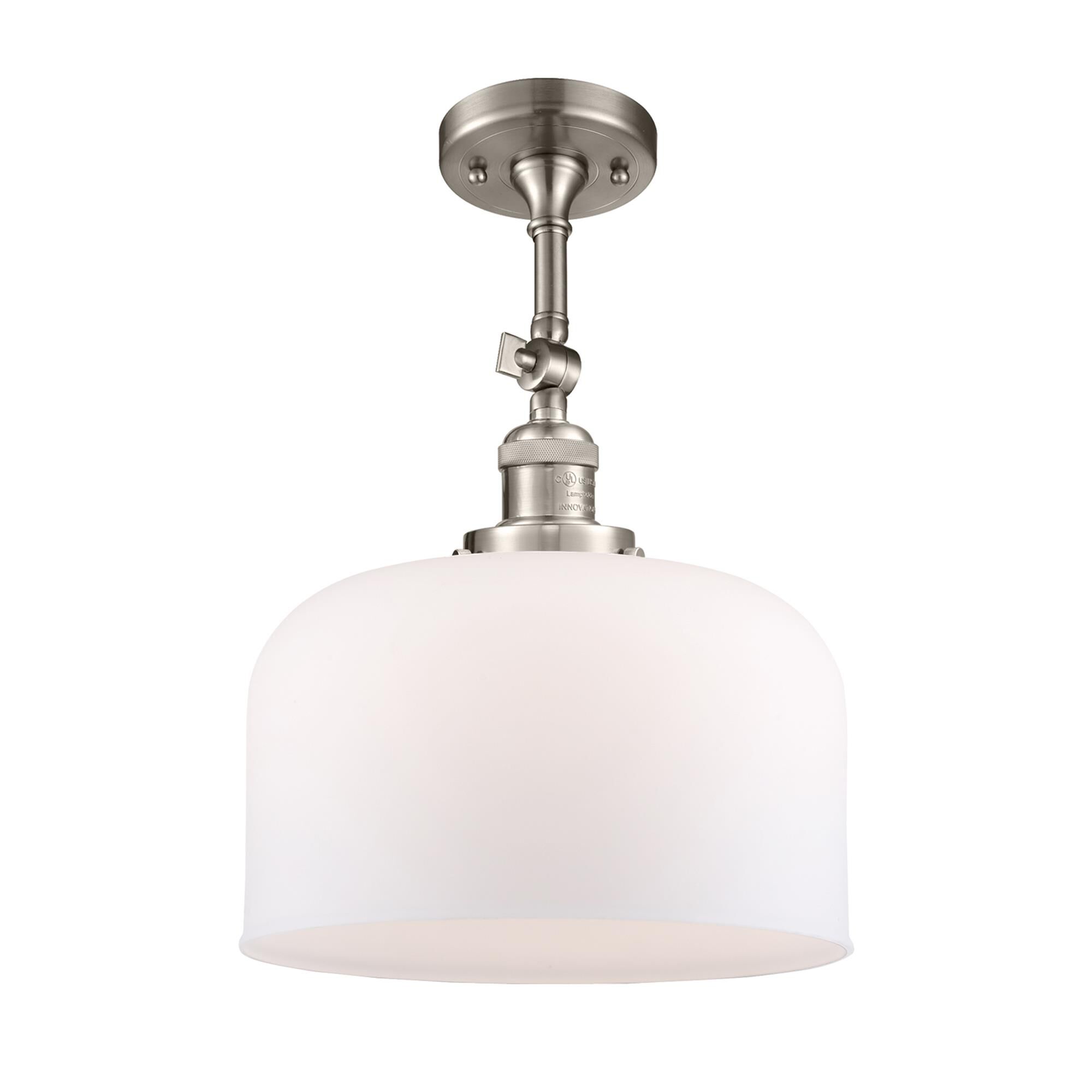Shown in Brushed Satin Nickel finish and Matte White Cased glass