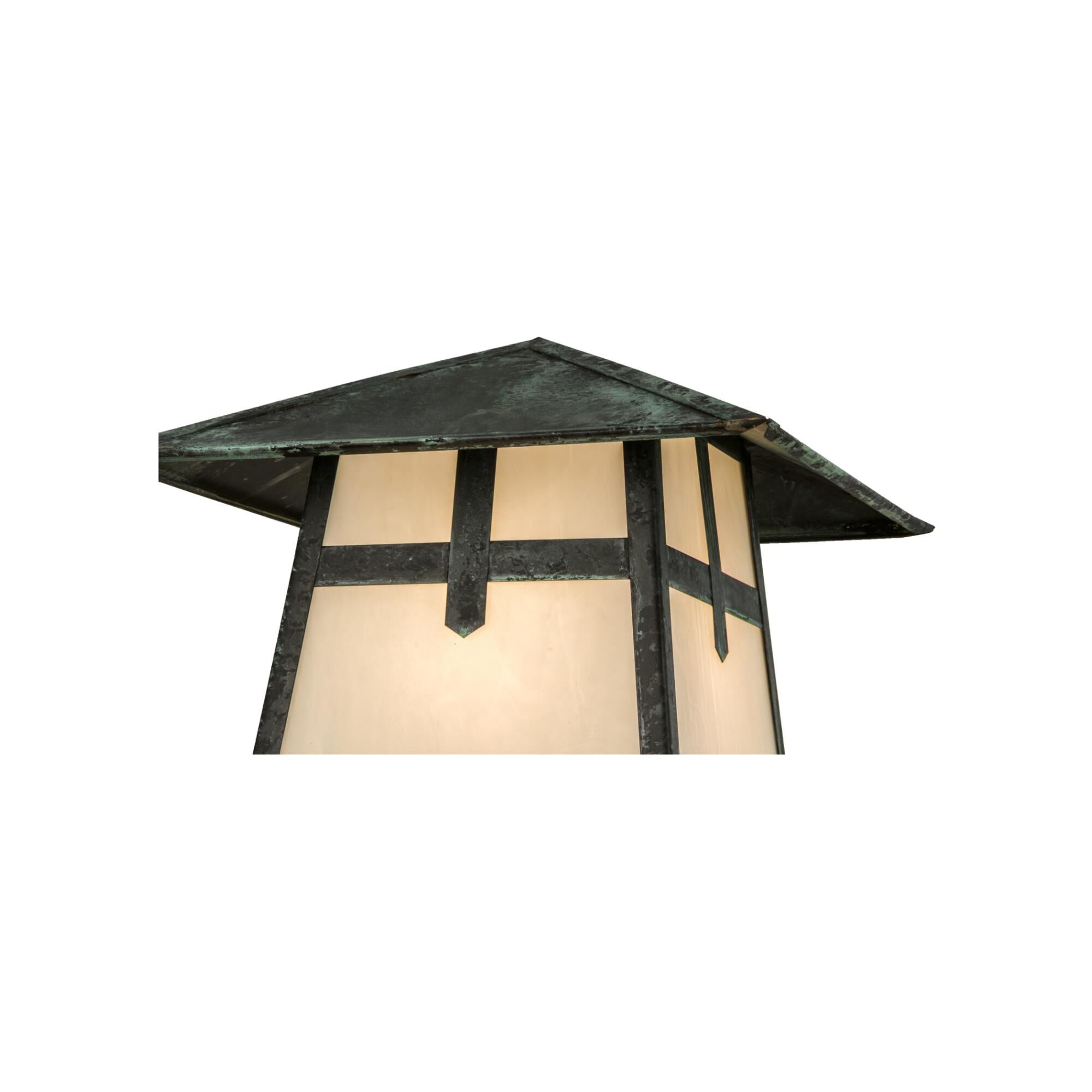 Shown in Verdigris Finish finish and White glass