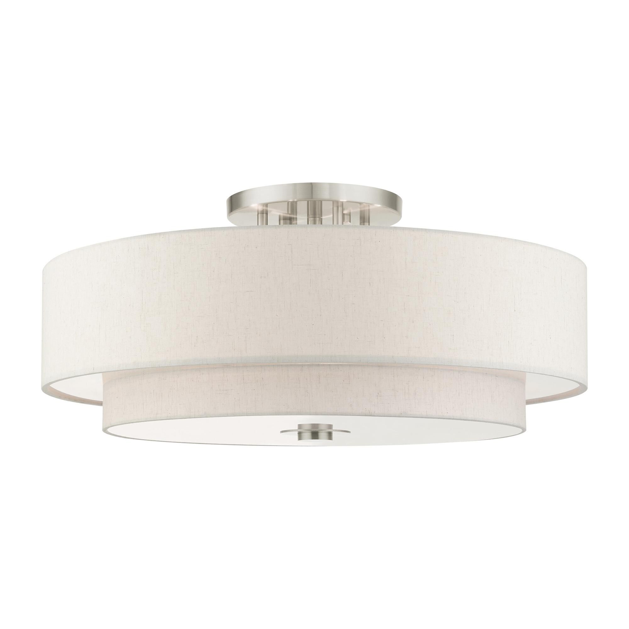 Shown in Brushed Nickel finish and Hand Crafted Hardback  Completely Finished With Off-White Color Fabric Outside and Inside shade