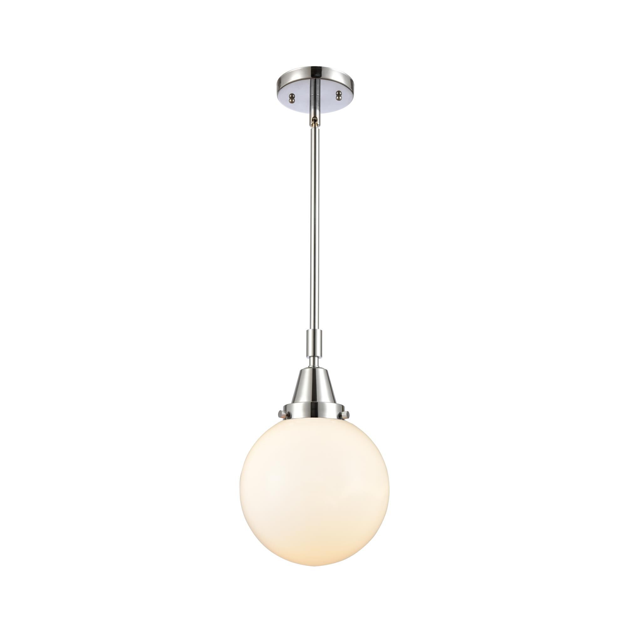 Shown in Polished Chrome finish and Matte White Cased Beacon glass