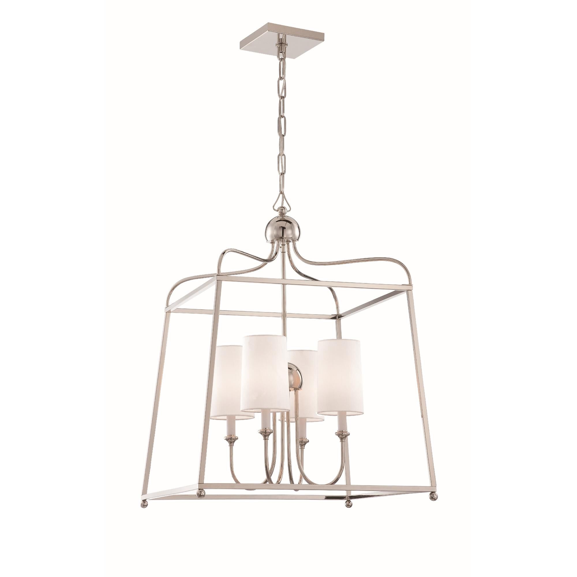Shown in Polished Nickel finish and White Silk glass and White Silk shade