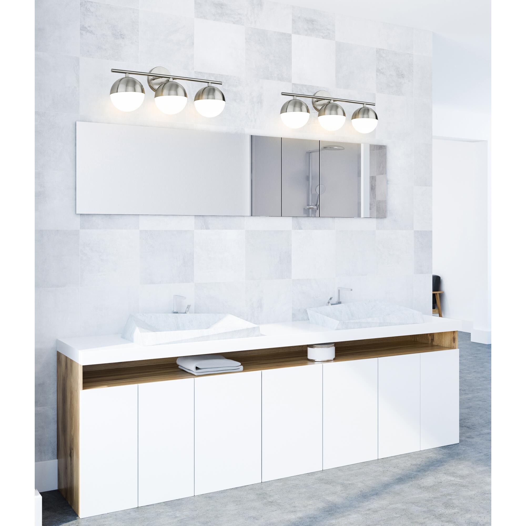 Shown in Brushed Nickel finish and Matte Opal glass and Matte Opal shade