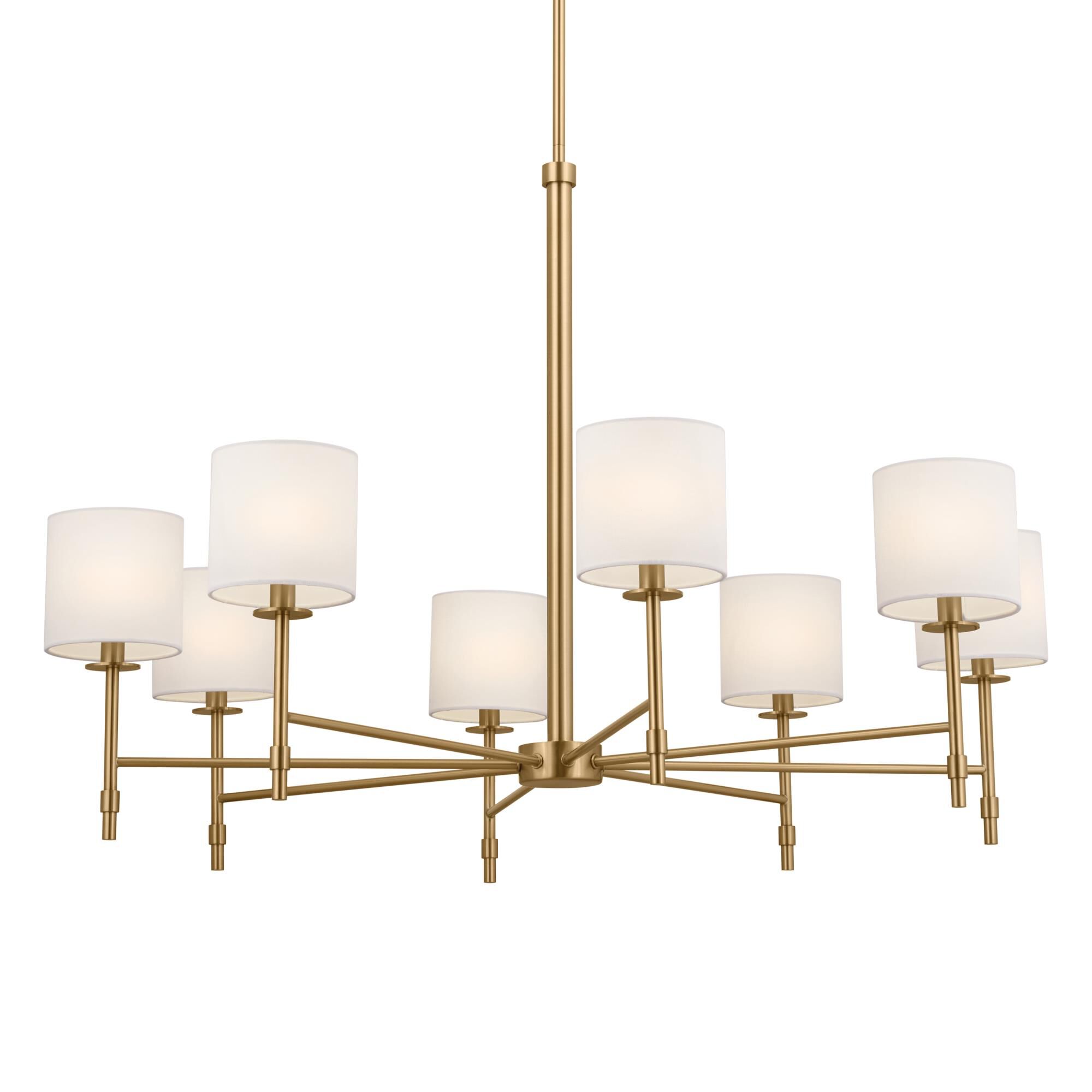Shown in Brushed Natural Brass finish and Fabric and Drum shade