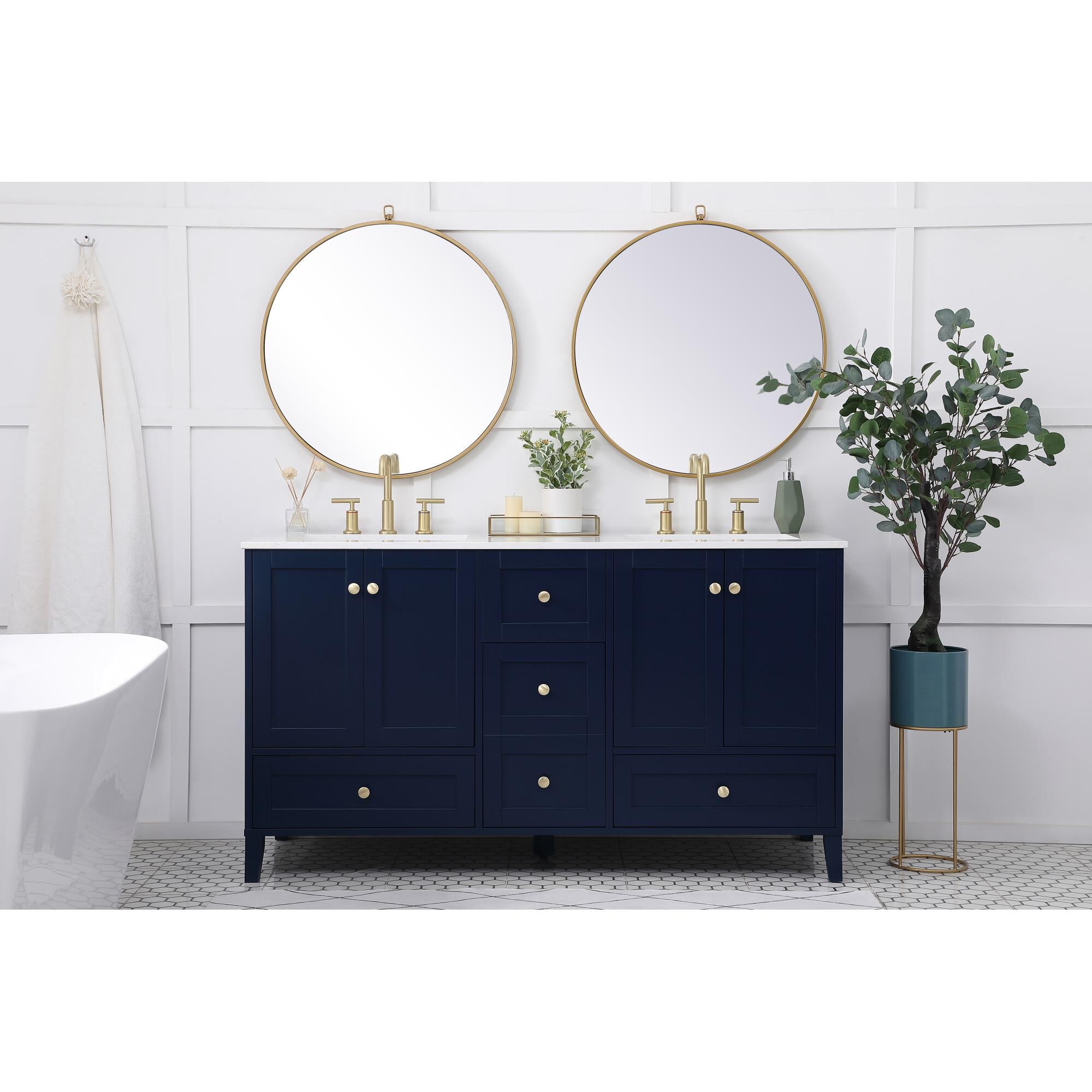 Shown in Blue And Gold With Calacatta Quartz finish