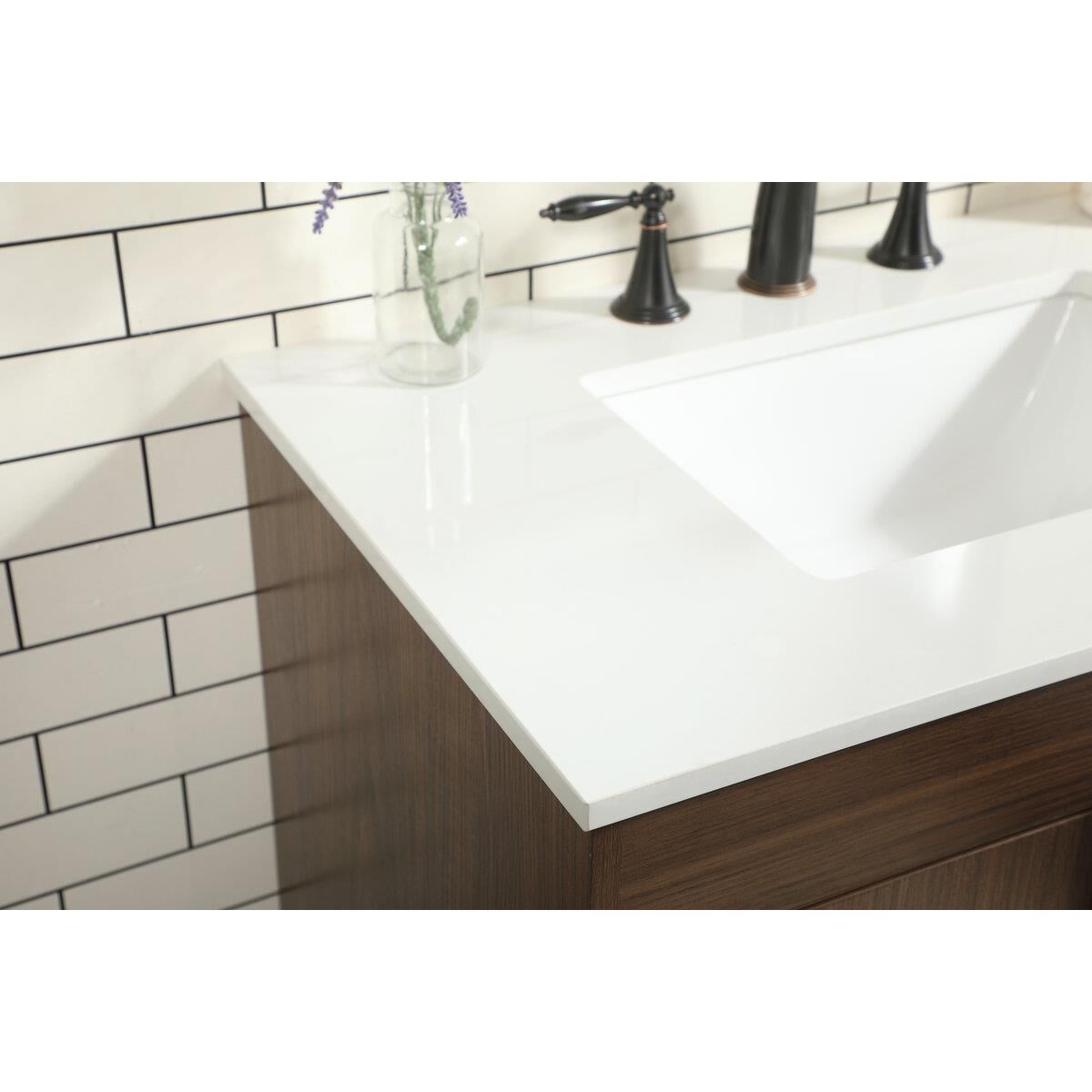 Shown in Walnut finish and Without Backsplash accent