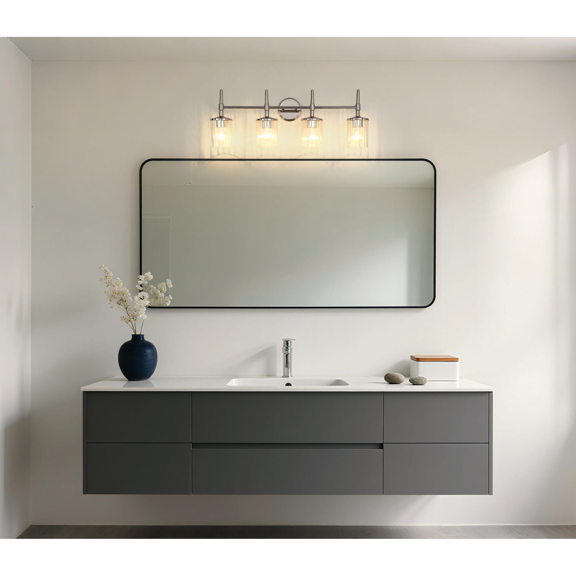 Shown in Polished Nickel finish and Clear Ribbed glass