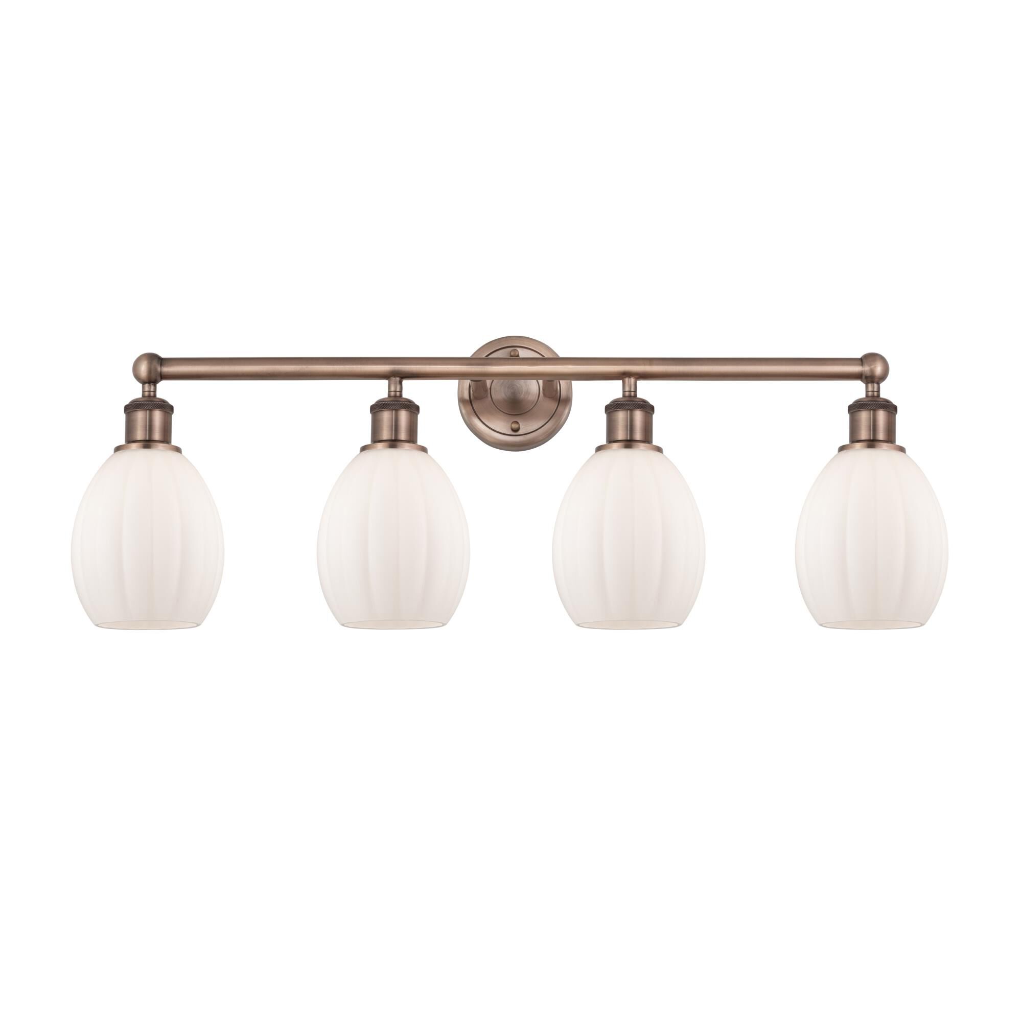 Shown in Antique Copper finish and Matte White glass