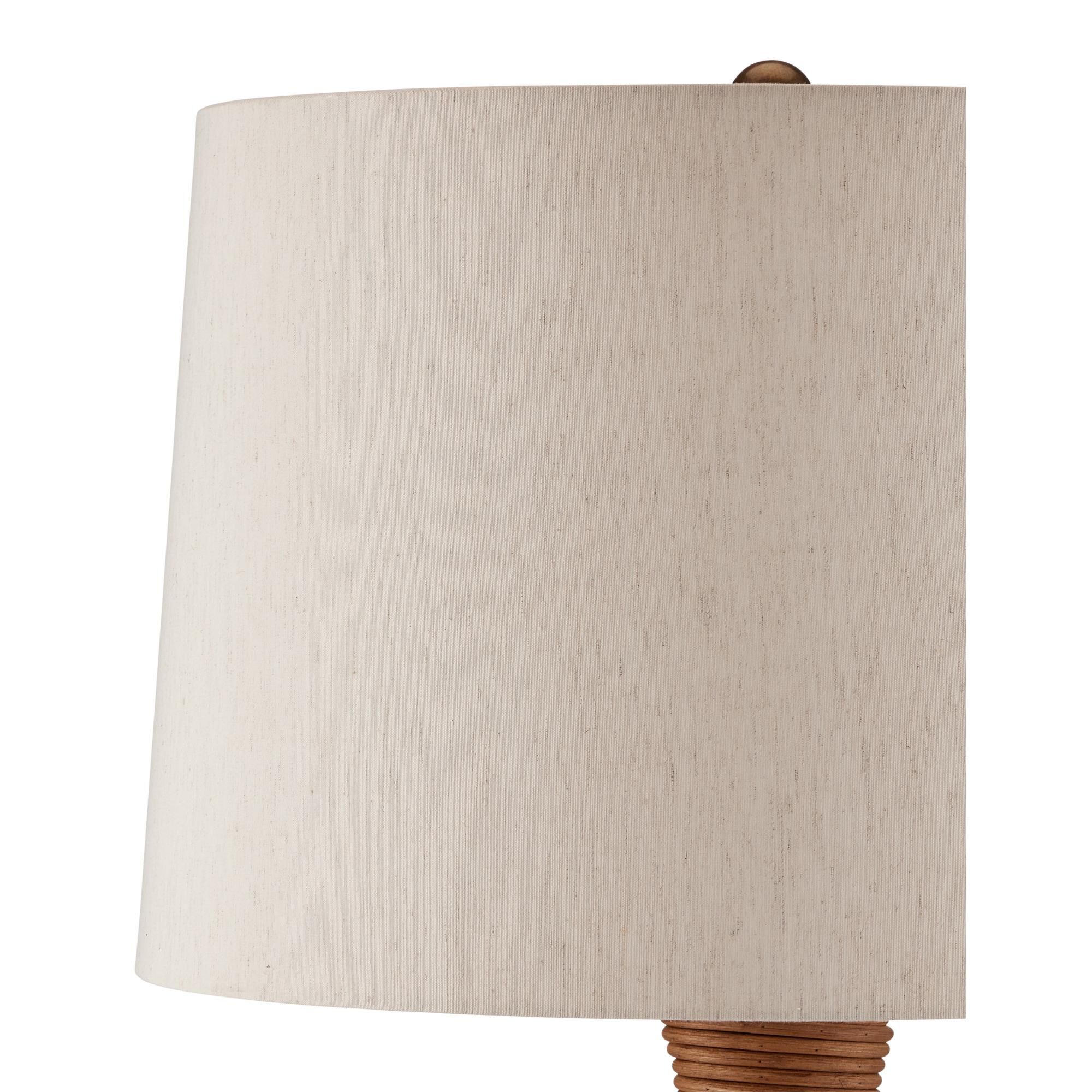 Shown in Natural, Antique Brass finish and Natural Linen shade