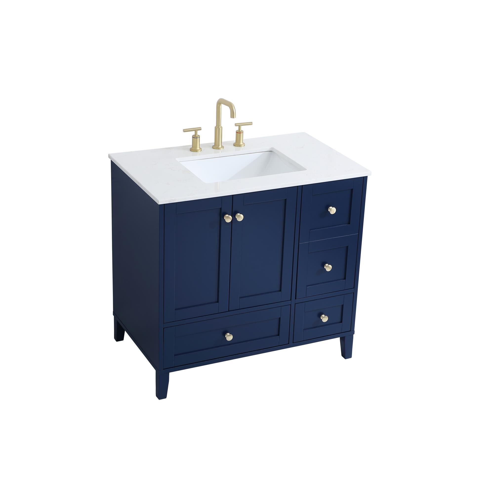 Shown in Blue And Gold With Calacatta Quartz finish