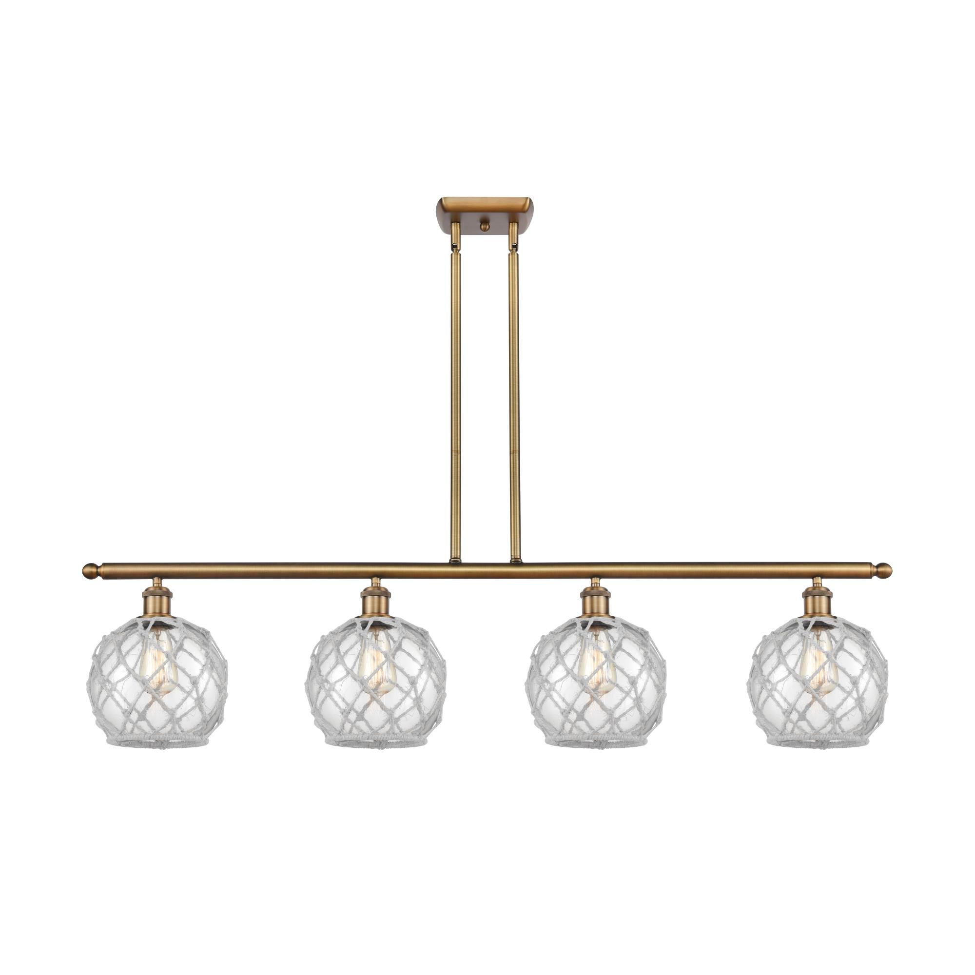 Shown in Brushed Brass finish and Sphere glass and Glass And Rope shade