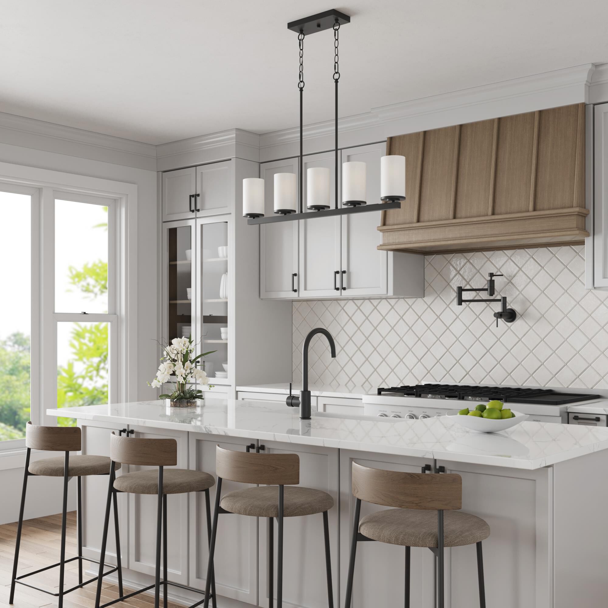 Shown in Matte Black finish and Etched White glass