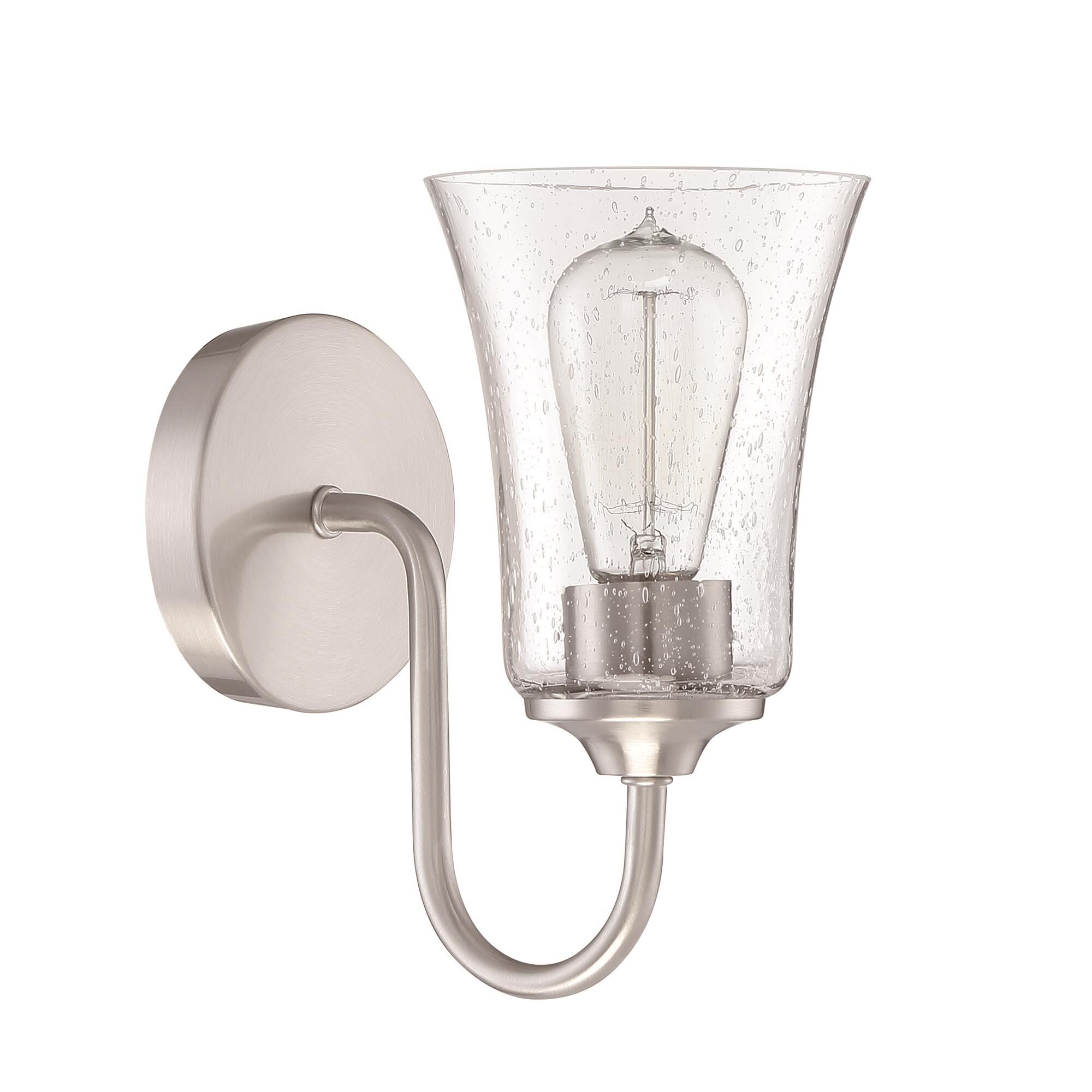 Shown in Brushed Polished Nickel finish and Clear Seeded glass and Glass shade