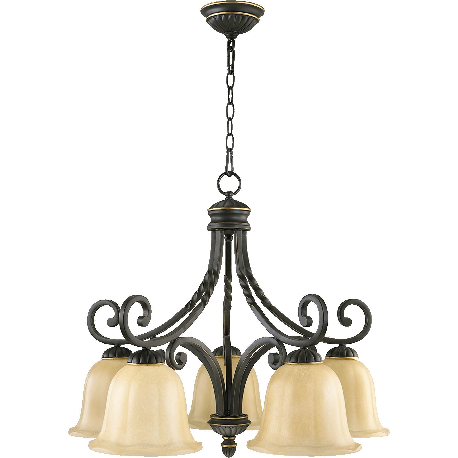 Shown in Old World finish and Antique Amber Scavo glass 