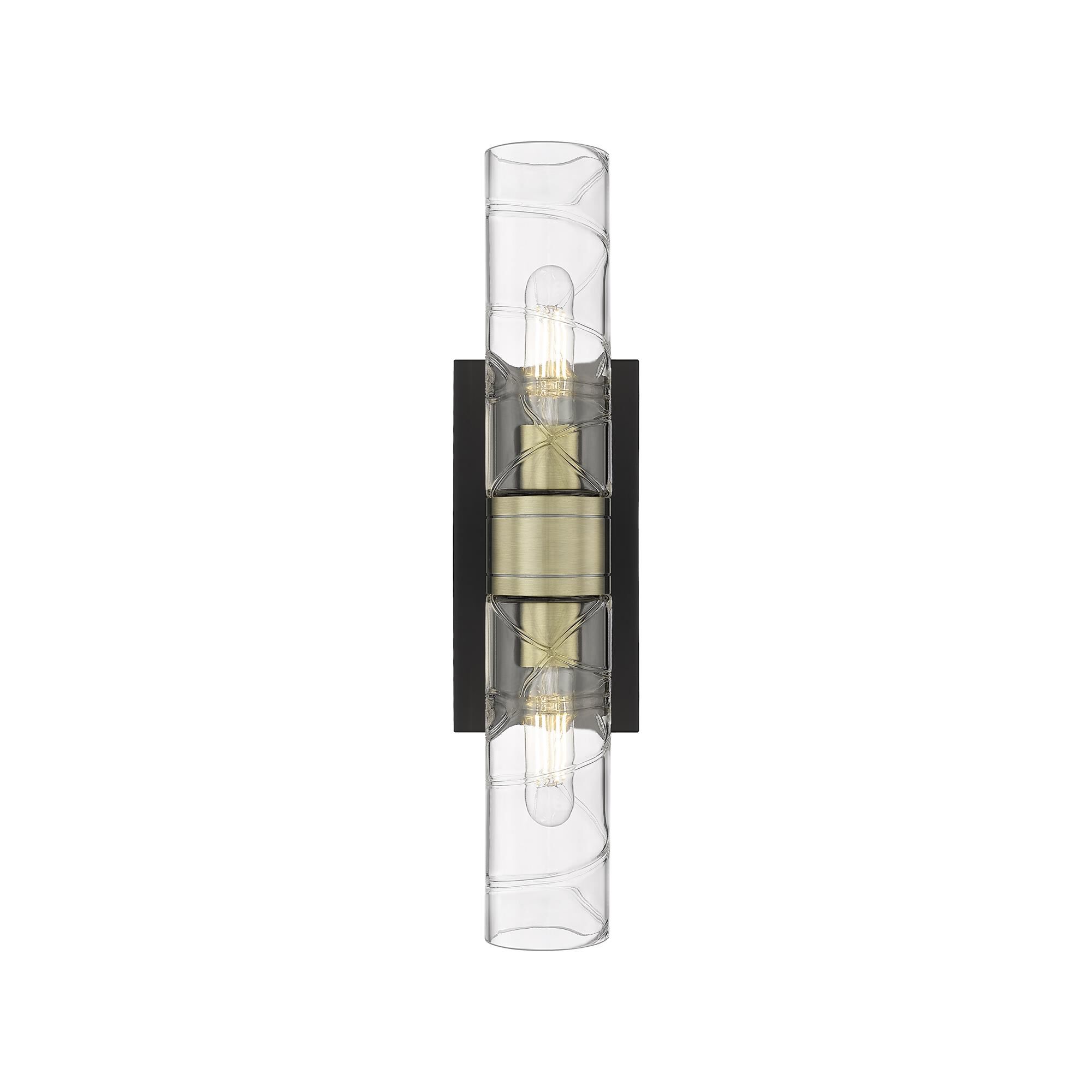 Shown in Black Antique Brass finish and Deco Swirl glass